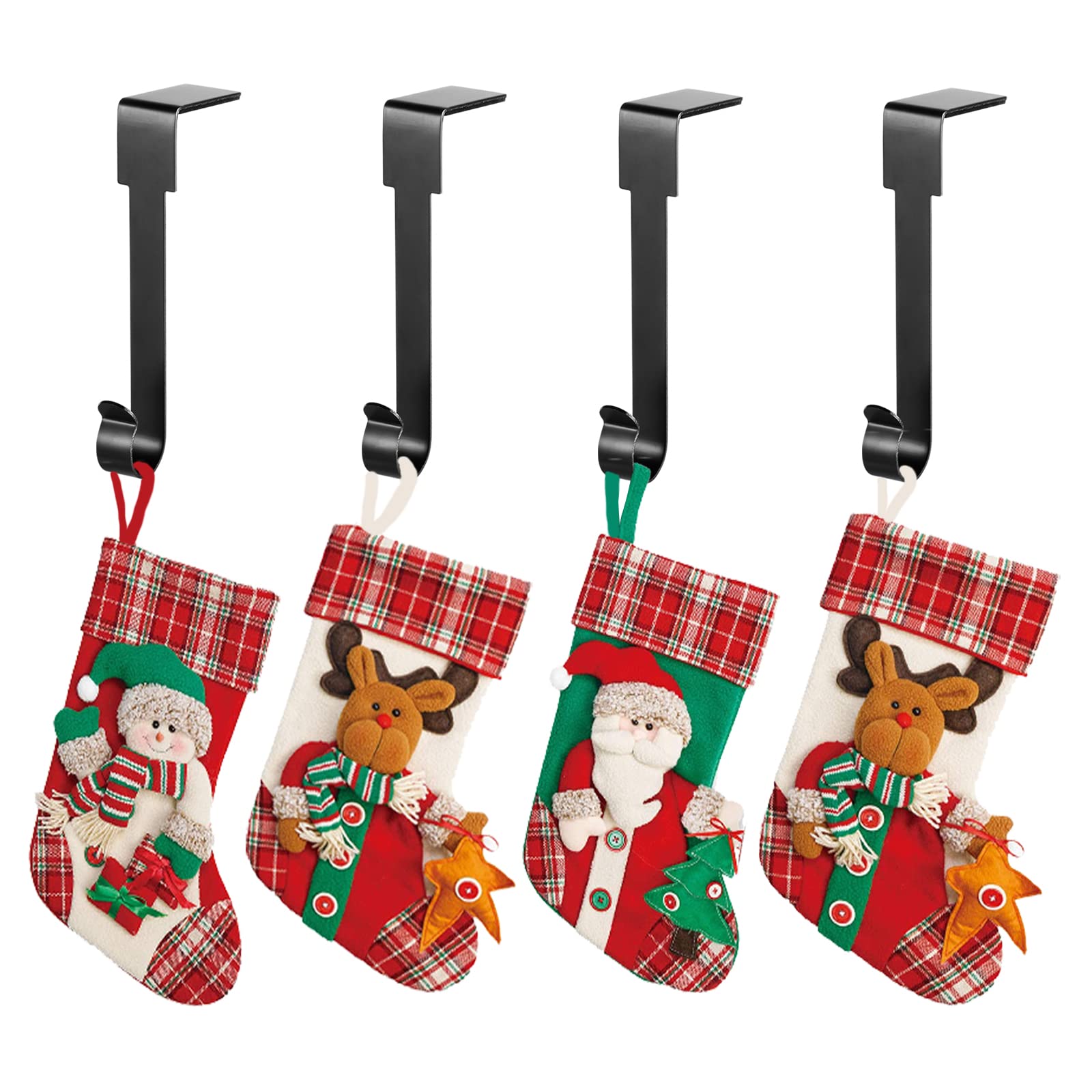 Christmas Stocking Holders - 8 Pack Black Fireplace Mantel Hooks for Holiday Decorations - Perfect for Christmas Tree, Fireplace, and Home Decor