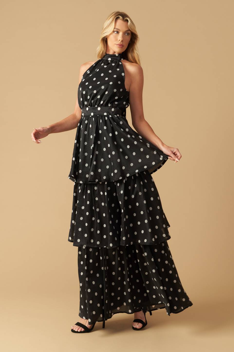 Polka Dot Halter Maxi Dress for Women - Flowy Summer Beach Dress for Vacations, Parties & Date Nights