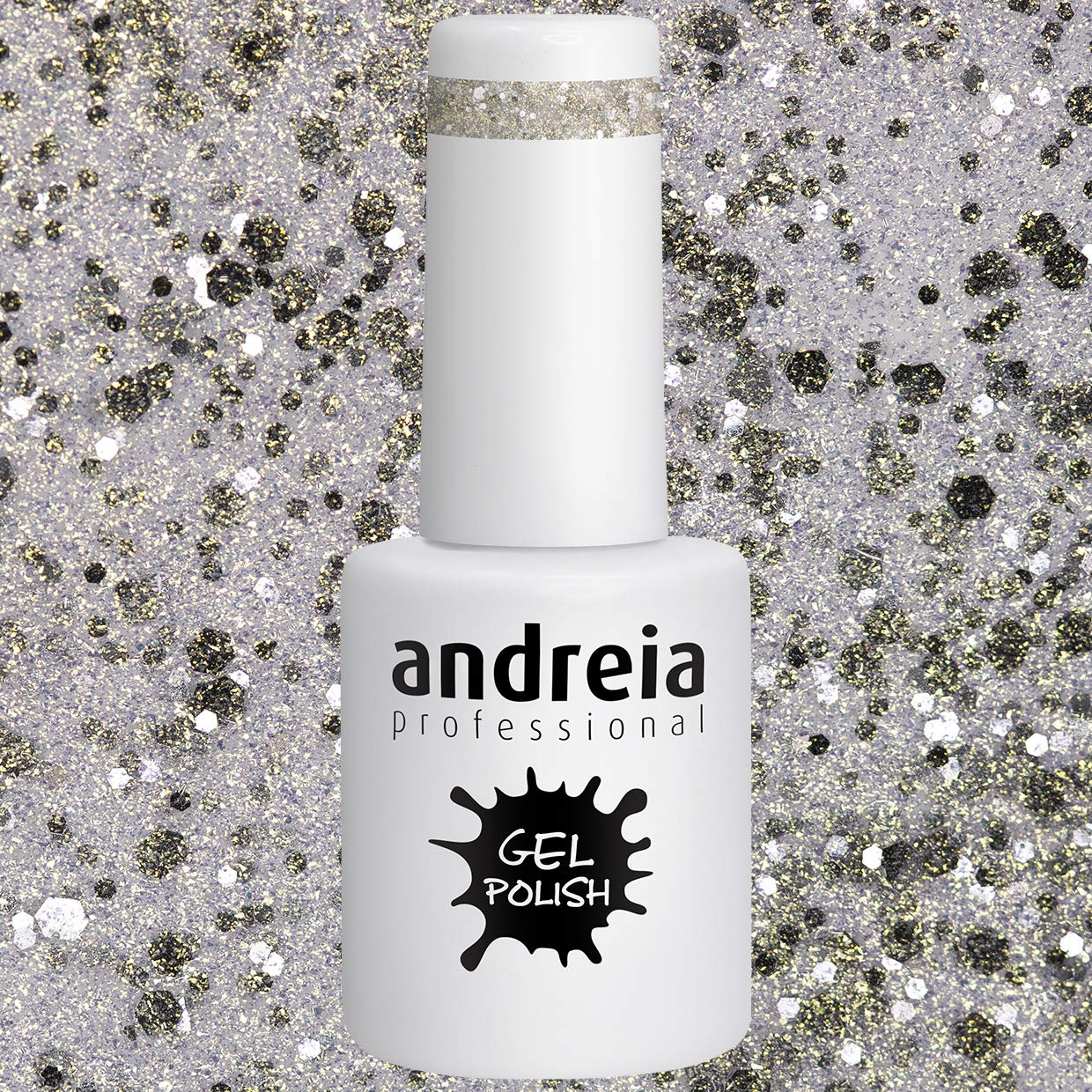 Andreia Semi-Permanent UV LED Gel Nail Polish - Long Lasting 4 Weeks French Manicure with Intense Shine - Silver Glitter & Sparkly Gold Nail Varnish (Color 254, 10.5ml) - Perfect for Salon, Home Manicure, Parties & Special Occasions