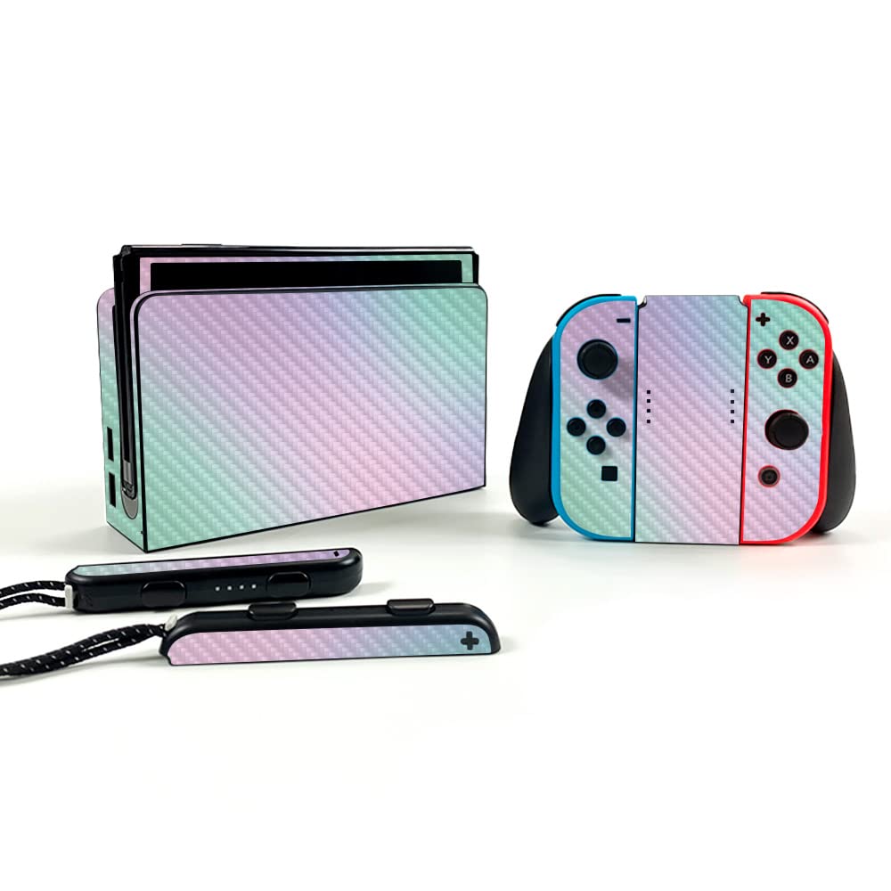 Premium Carbon Fiber Skin for Nintendo Switch OLED - Cotton Candy Design | Protective & Durable Textured Cover | Easy to Apply & Remove | Made in USA | Perfect for Gaming, Travel & Style Protection