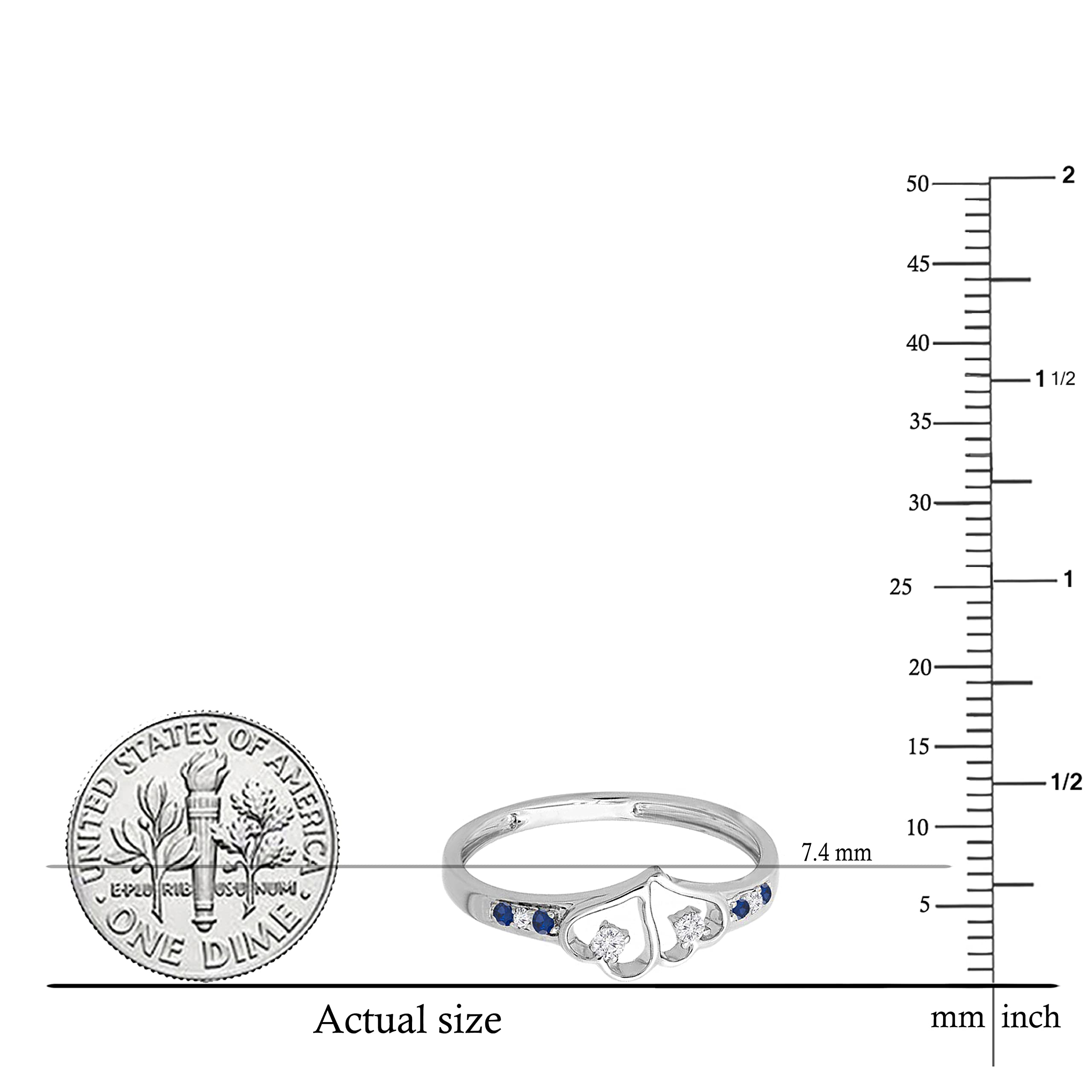 Dazzlingrock Round White Diamond & Blue Sapphire Sterling Silver Promise Ring for Women - Double Heart Love Engagement Ring for Her - Perfect for Anniversaries, Proposals & Romantic Gifts
