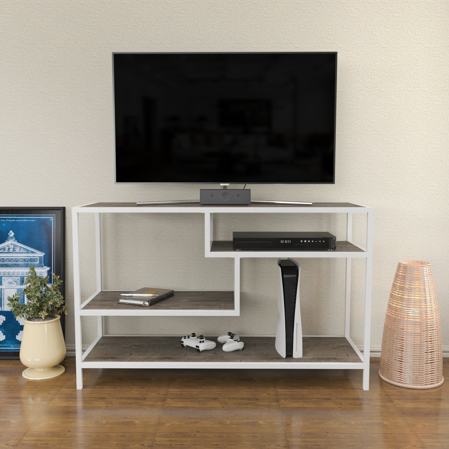 Modern Robbins TV Stand for Living Room - Sturdy Wooden Entertainment Center with Storage Shelves for TV, Gaming Console & Media Devices - Perfect for Home Theater Setup & Family Movie Nights