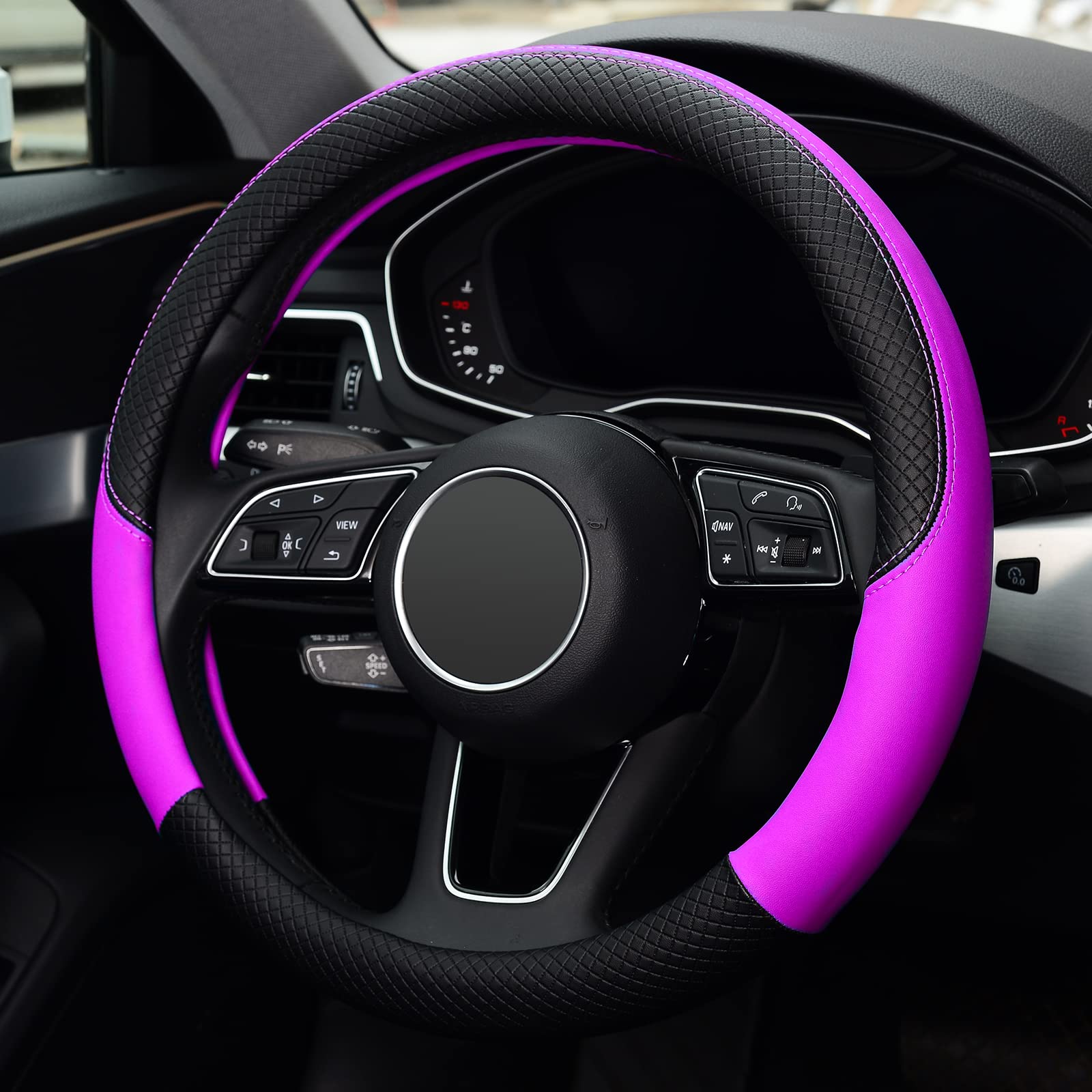 LABBYWAY Universal 15 Inch Steering Wheel Cover - Anti-Slip Microfiber Leather Car Wheel Protector (Purple) | Perfect for Daily Commute, Road Trips & Enhanced Driving Comfort