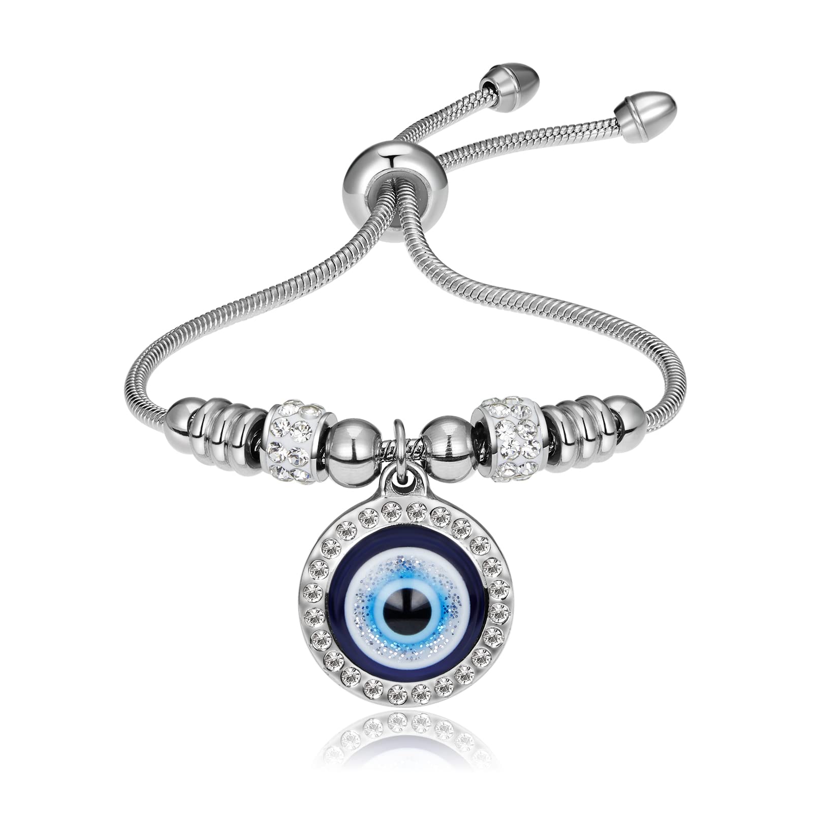 18k Gold Plated Silver Evil Eye Bracelet - Adjustable Evil Eye Charm Bracelet for Women | Protection Jewelry for Good Luck & Positive Energy | Perfect for Everyday Wear, Gifts & Spiritual Healing