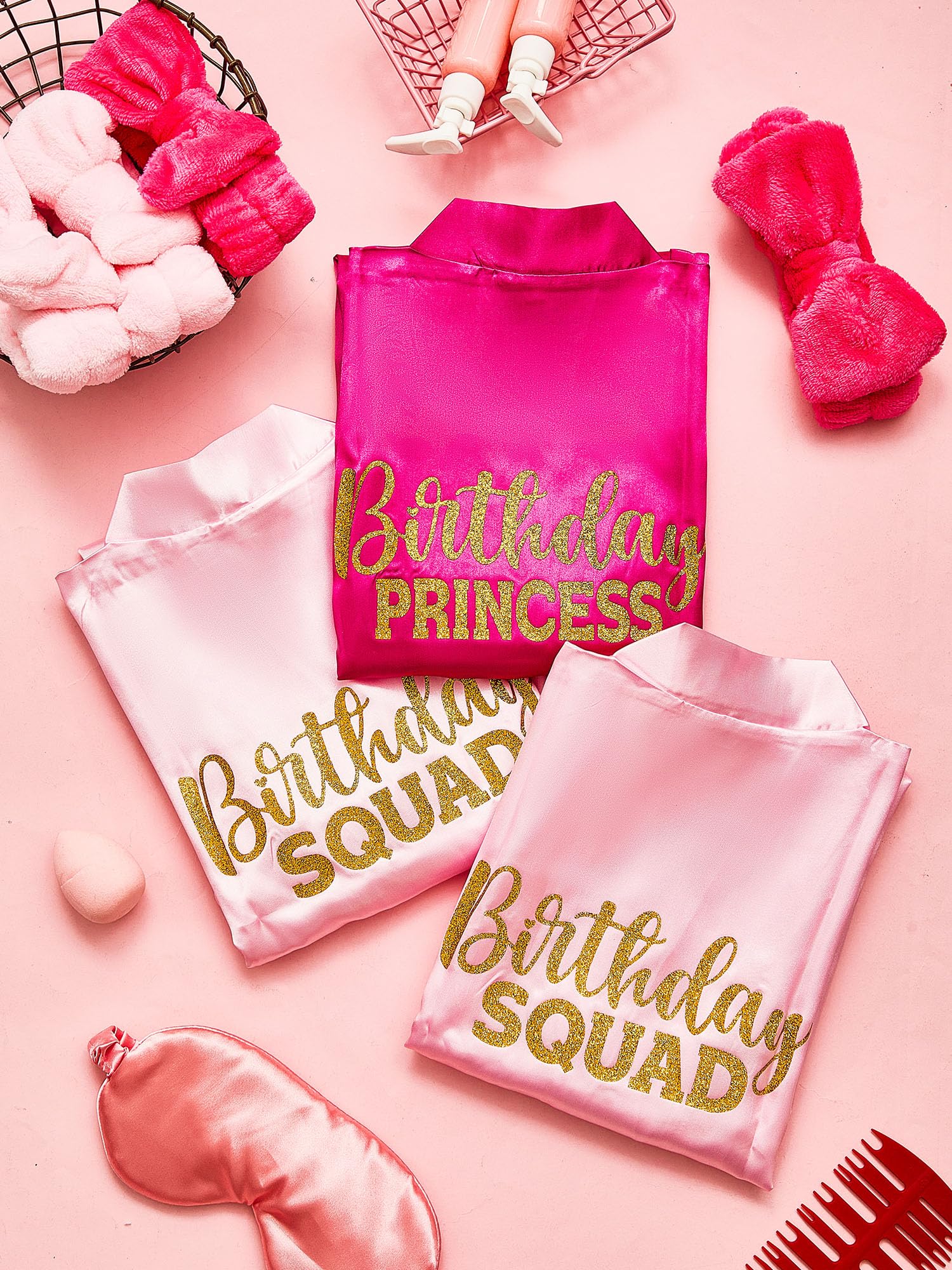 Sintuff Girls' Spa Party Robe Set - 6 Pack Fluffy Robes, Headbands, Eye Masks & Tote Bags for Birthday Party, Sleepover, Girls Night | Rose Pink, Size 12 | Perfect for Spa Day, Birthday Gifts & Sleepover Activities