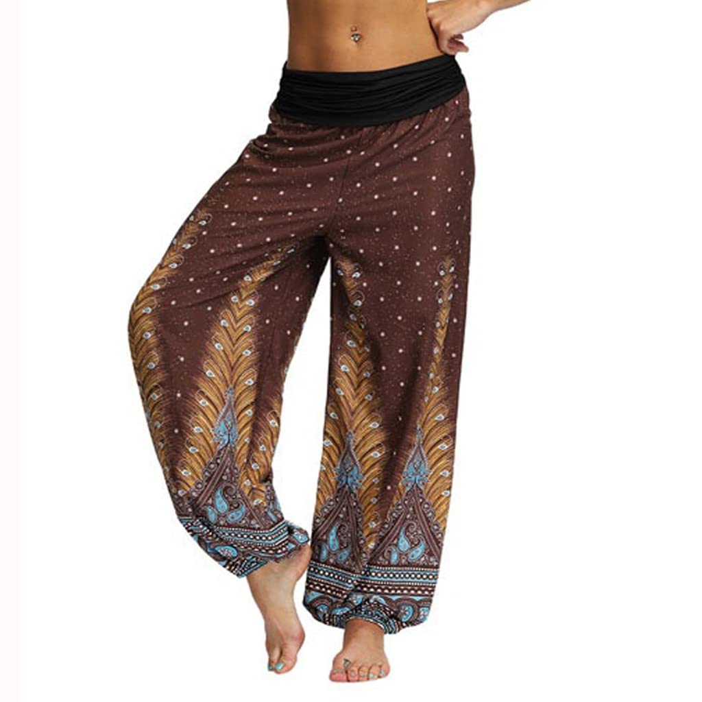 Bohemian Loose Pants for Men & Women - Hippie Casual Aladdin Harem Yoga Trousers, Baggy Palazzo Pants with Elastic Waist (Color B, Size L) - Perfect for Yoga, Meditation, Beach & Festival Wear