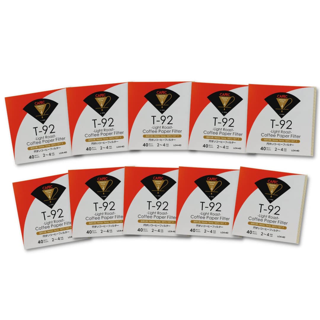 CAFEC Coffee Paper Filters for Pour Over - Extra Slow Flow Rate, Natural White, Made in Japan | Size CUP 4 (V60 02) | 10 Packs of 40 Sheets | Perfect for Light Roast Coffee Brewing at Home or Cafe | LC4-40W