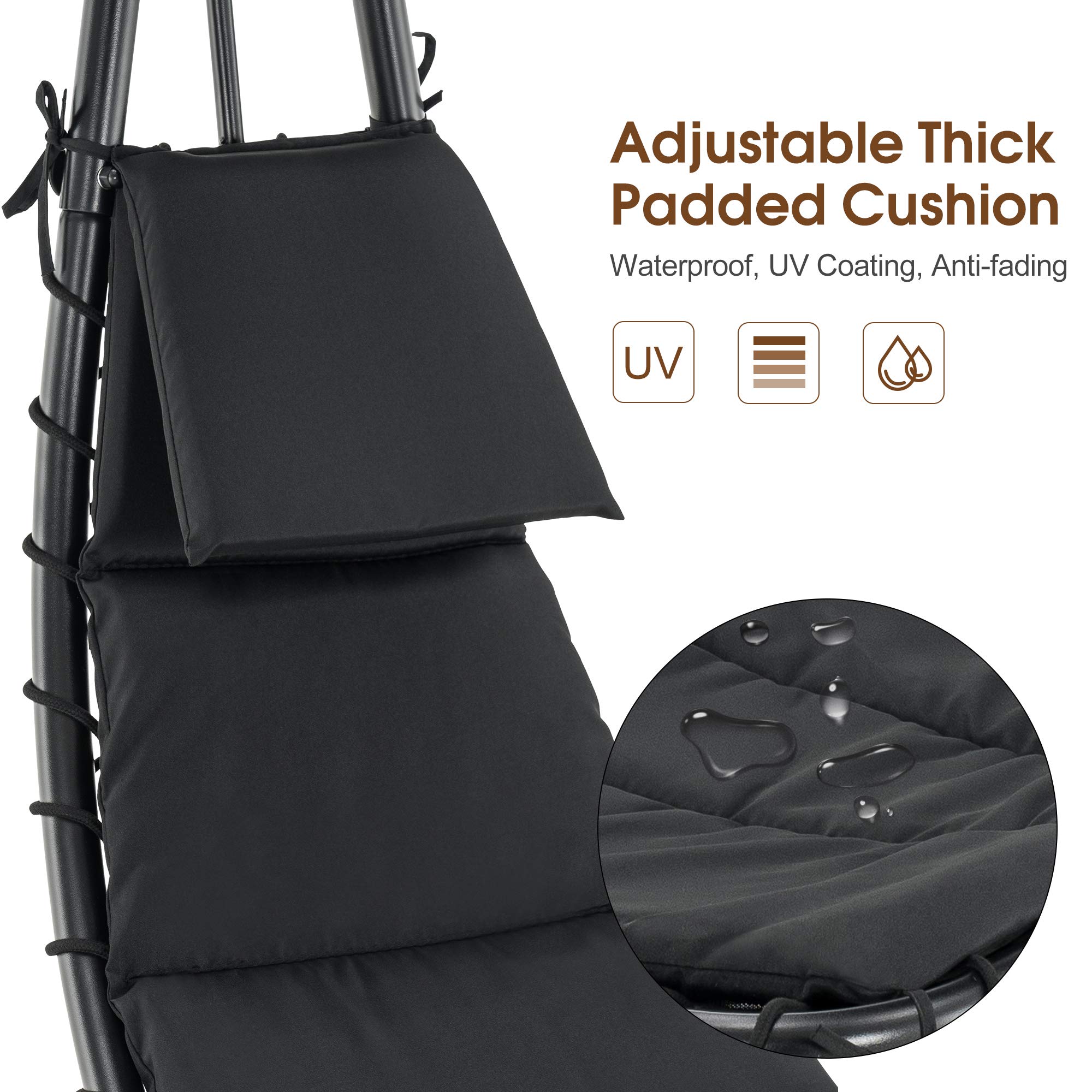 MCombo Outdoor Steel Chaise Lounge Chair with Removable Canopy & Cushions - Adjustable Reclining Chair with Side Pocket & Arc Stand - Perfect for Beach, Poolside, Backyard, Balcony, Porch & Patio (Black, 4097) - Ideal for Sunbathing, Relaxing & Outdoor Lounging
