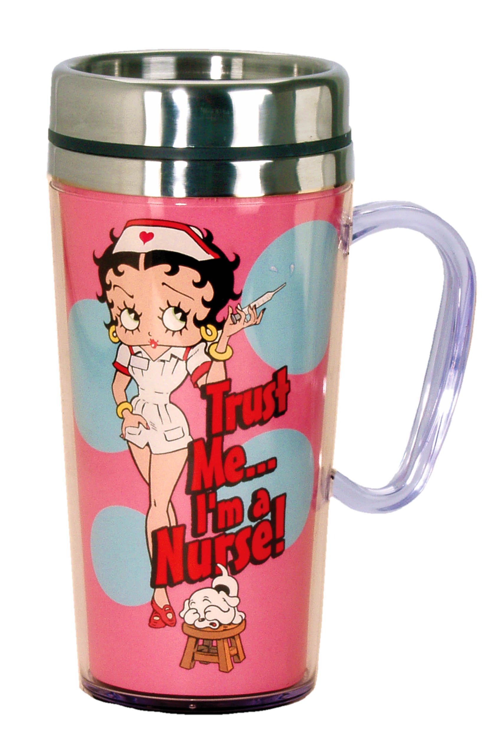 Betty Boop Nurse Insulated Travel Coffee Mug - 14oz Pink Funny Gift for Coffee Lovers - Perfect for Nurses, Healthcare Workers & Office Use