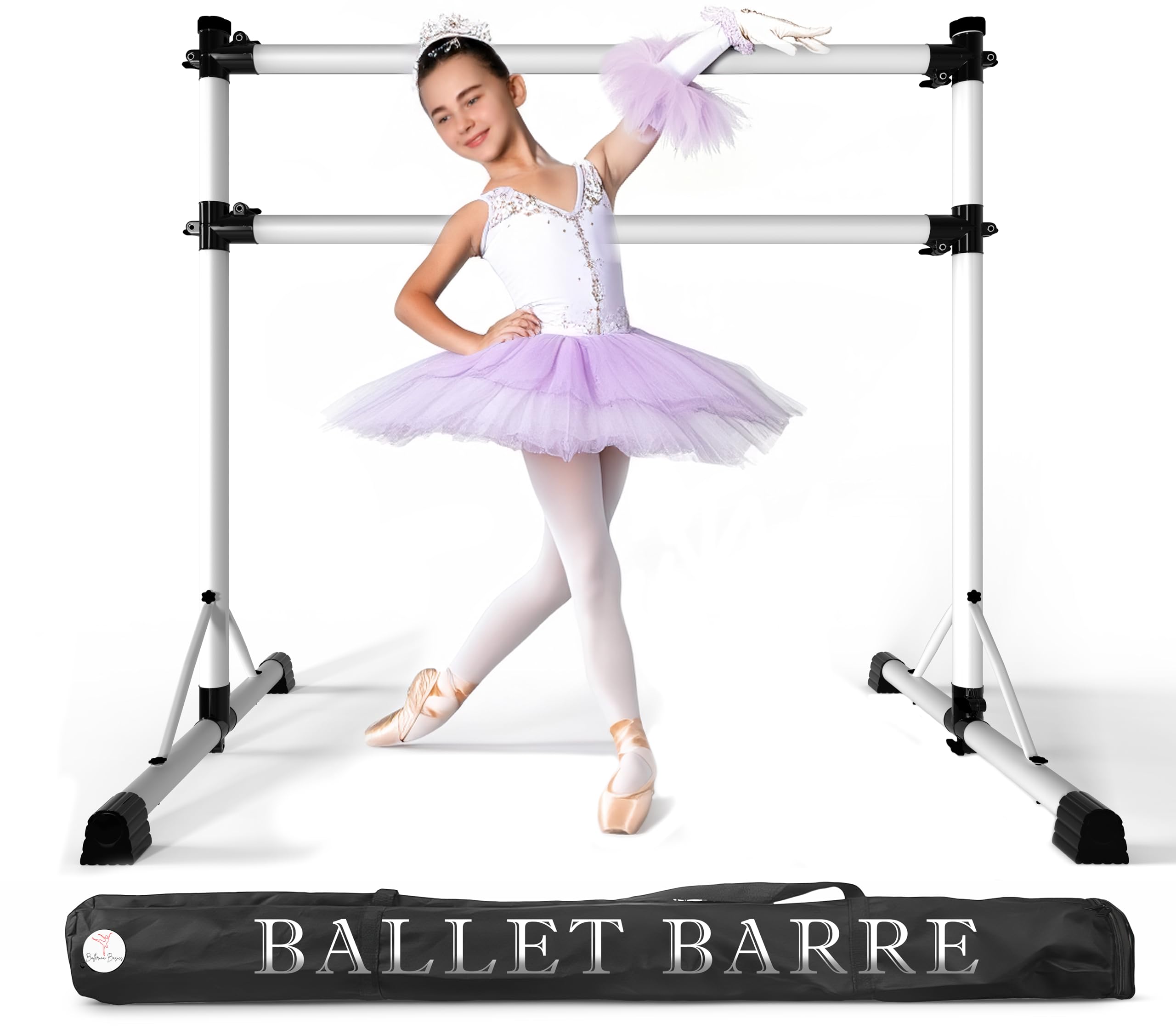 Premium 4 Ft Adjustable Steel Double Ballet Barre with Anti-Wobble Design - Portable Dance Bar for Home & Gym - Includes Carry Bag & Beginner Guide - Perfect for Ballet Practice, Stretching, Dance Training & Fitness Workouts