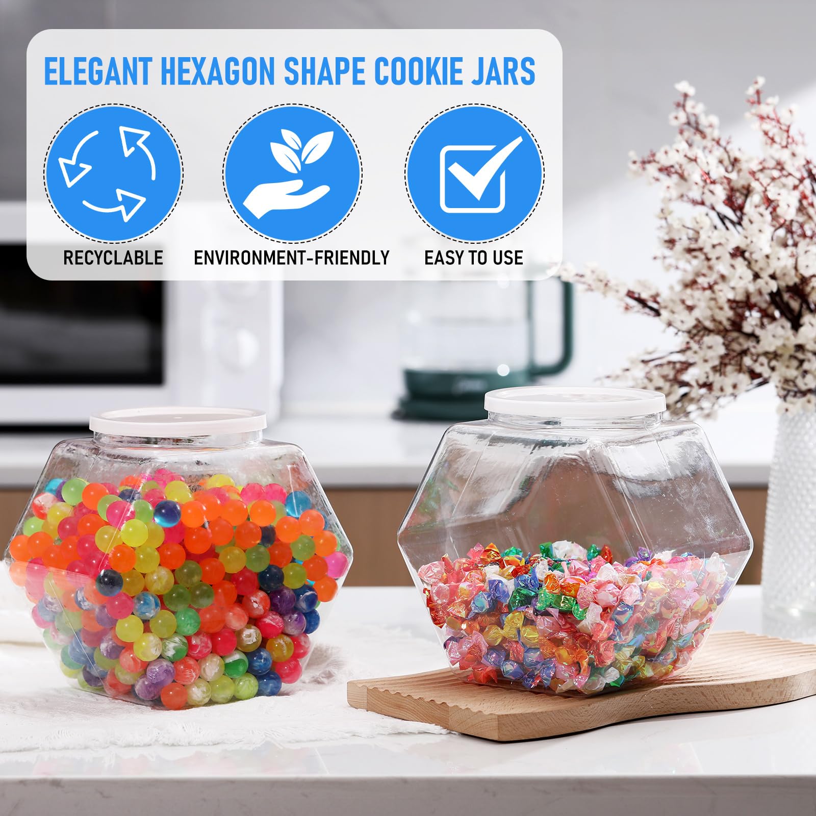 Uiifan 70 oz Clear Hexagonal Plastic Candy Jar with Airtight Lid - Food Storage Container for Snacks, Cookies, Dog Treats, Coffee Pods & Laundry Pods - Perfect for Kitchen Pantry, Craft Room & Sewing Supplies Organization
