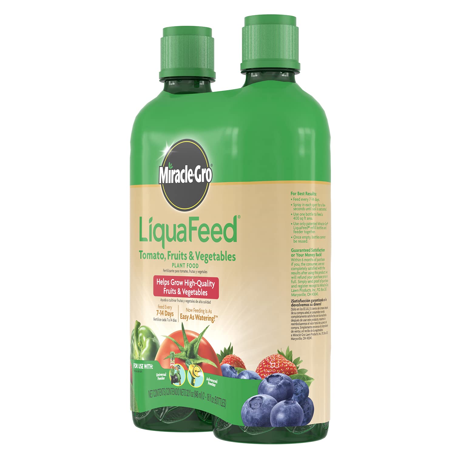 Scotts LiquaFeed Tomato, Fruit & Vegetable Plant Food Refills - 16 fl oz Liquid Fertilizer (6-Pack of 2 Bottles) - Ideal for Home Gardening, Greenhouses & Organic Farming
