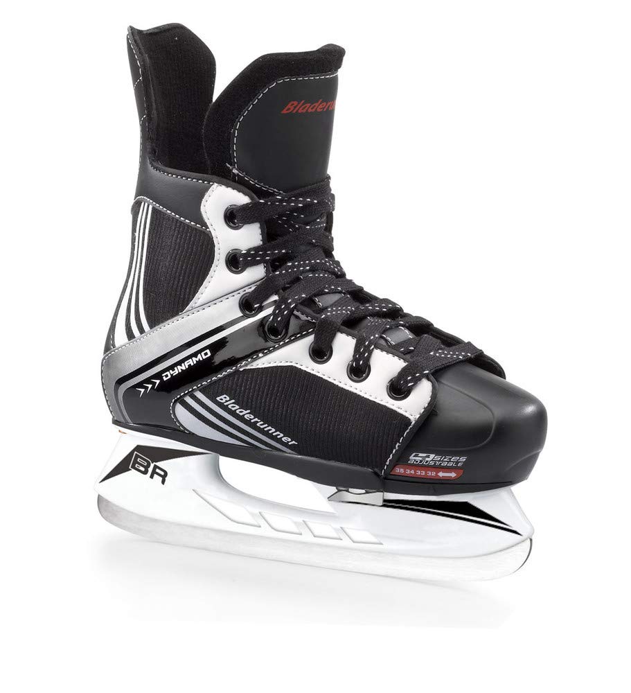 Rollerblade Dynamo Junior Bladerunner Ice Hockey Skates - Adjustable Youth Ice Skates for Boys & Girls, Black - Perfect for Ice Hockey Practice, Recreational Skating & Winter Sports