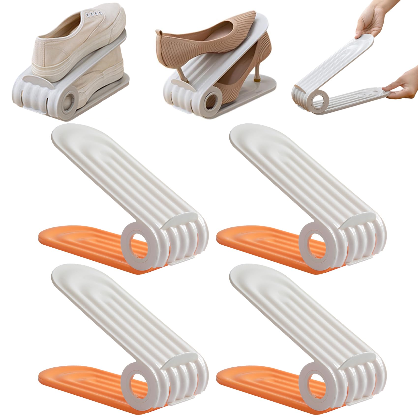 YeeKeniO Adjustable Shoe Storage Rack - Space Saving Shoe Organizer Stacker with Double Deck Design - 4PCS Orange Shoe Slots Organizer for Closet, Entryway & Bedroom Storage Solutions