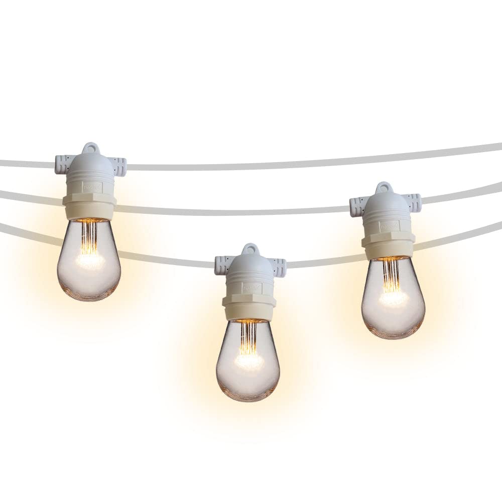 10 Socket Outdoor Commercial String Light Set - 21 FT White Cord with 0.8W Shatterproof LED Bulbs, Weatherproof SJTW - Perfect for Patio, Garden, Restaurant, and Backyard Lighting | PaperLanternStore.com