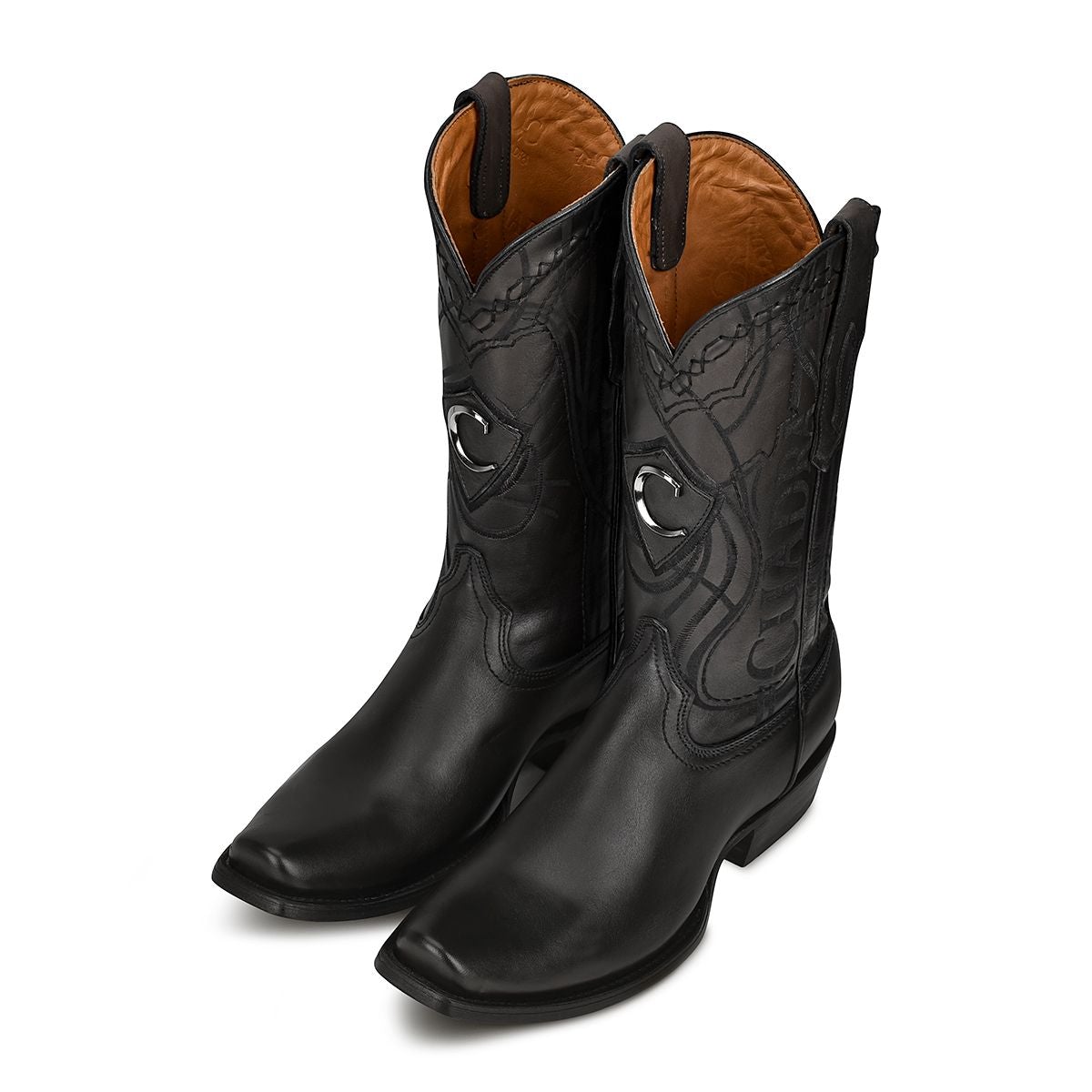 1J1NRS Men's Cuadra Black Casual Cowhide Leather Cowboy Boots - Stylish & Durable Western Boots for Everyday Wear, Rodeo, and Country Outings