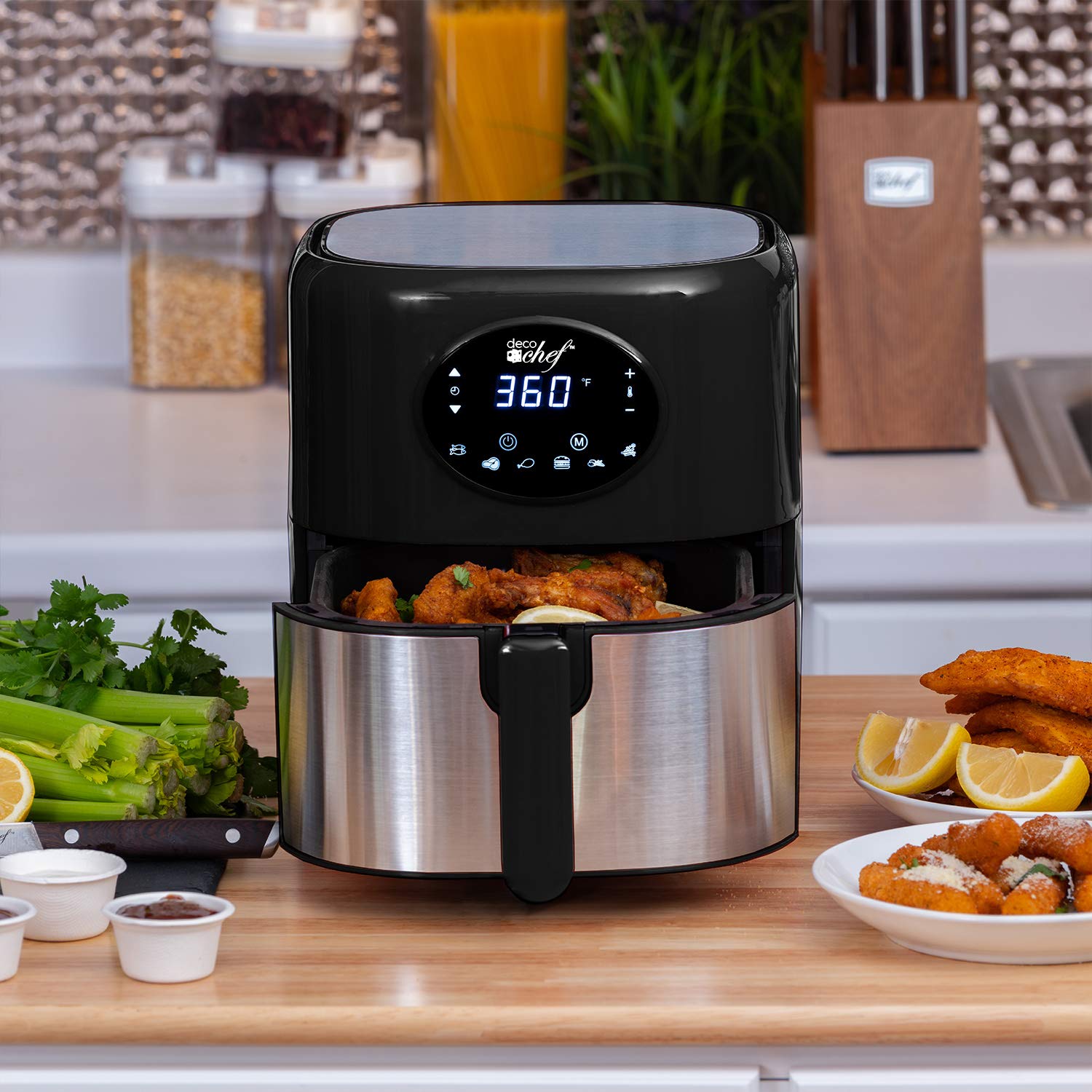 Deco Chef 3.7QT Digital Air Fryer with 6 Preset Functions - LED Touch Screen, Adjustable Temp & Timer, Dishwasher Safe Nonstick Basket - ETL Certified Black Air Fryer for Healthy Cooking, Family Meals & Quick Snacks