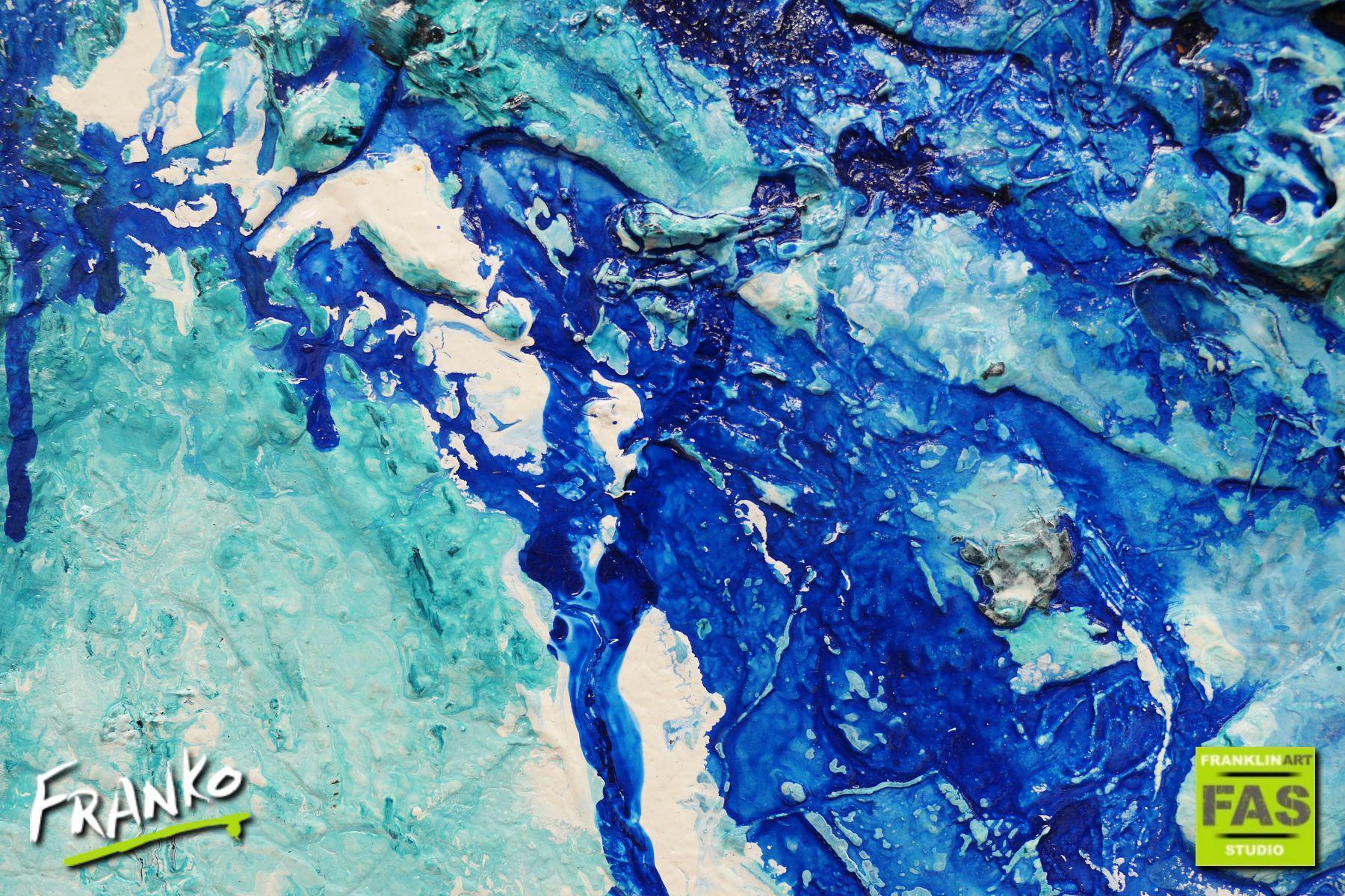 Blu Shard 240cm x 100cm Blue Abstract Canvas Art - Modern Wall Decor for Living Room, Bedroom & Office