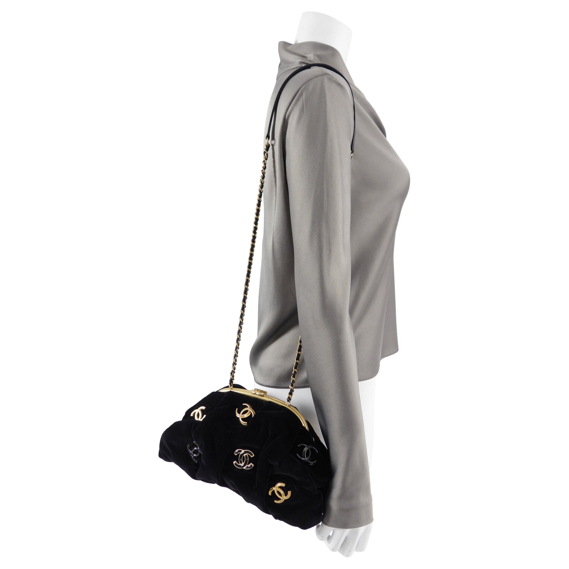 Chanel Black Velvet CC Shoulder Bag Pouch - Luxury Designer Crossbody Purse for Women | Perfect for Evening Parties, Date Nights & Special Occasions