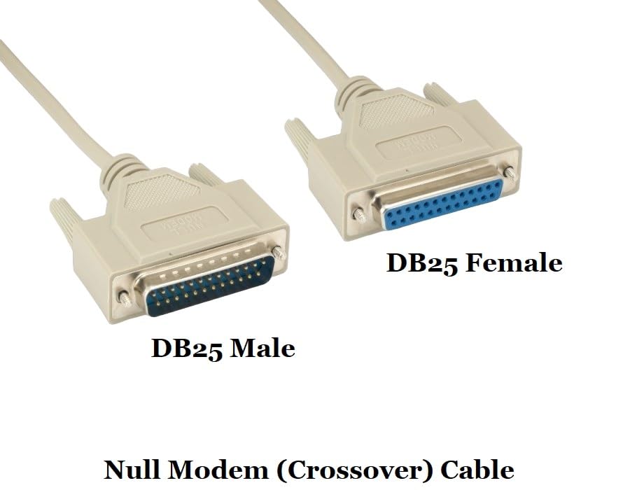 Shielded Null Modem Cable DB25 Male to DB25 Female 6ft - Molded Beige Serial Cable for RS232 Communication, Data Transfer Between Computers & Industrial Equipment