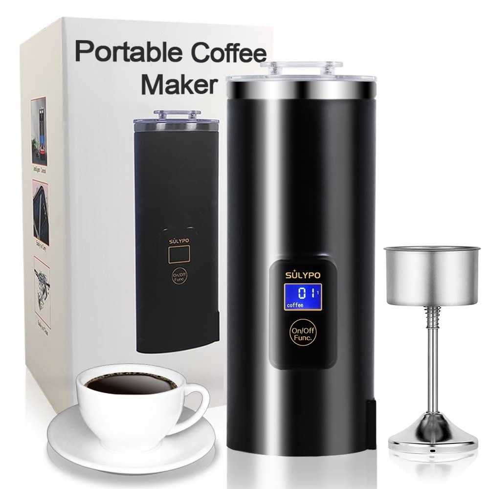 **Portable Single Serve Coffee Maker - 8oz Electric Travel Percolator with Auto Shut-Off & Permanent Filter - 120V AC for RV, Camping, Solar Power Station & Office Use**