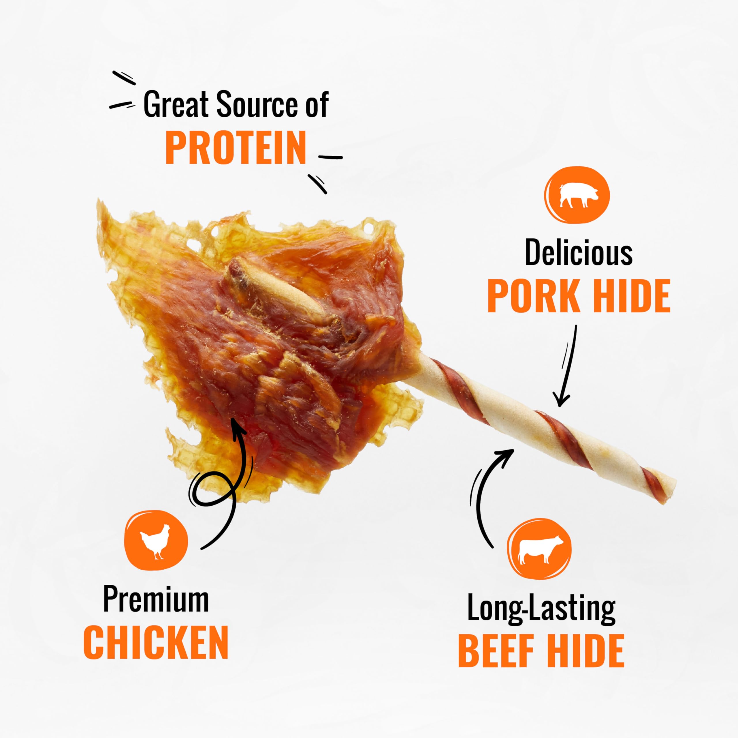 Premium Triple Flavor Dog Chews - Chicken, Beef & Pork Hide Long-Lasting Treats for All Dogs (4oz) - Perfect for Training Rewards, Dental Health & Anxious Pets