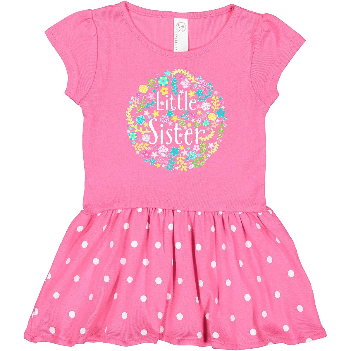 Inktastic Little Sister with Flower Circle Infant Dress - Cute Floral Baby Girl Outfit for Special Occasions & Family Photos
