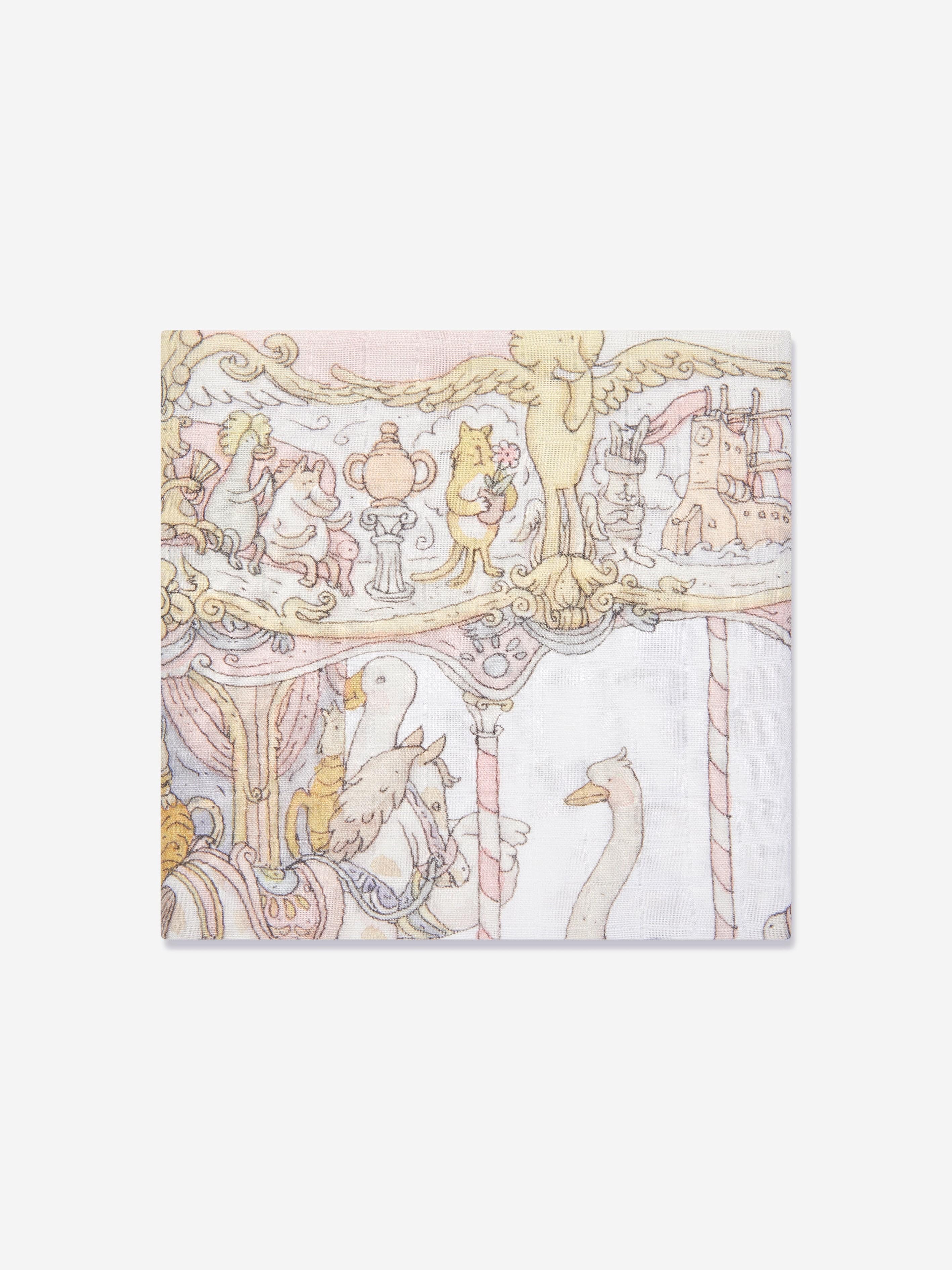 Atelier Choux Pink Carousel Swaddle Blanket for Baby Girls - 100cm Soft Organic Cotton Wrap | Perfect for Newborn Photography, Nursery Decor & Gift Giving