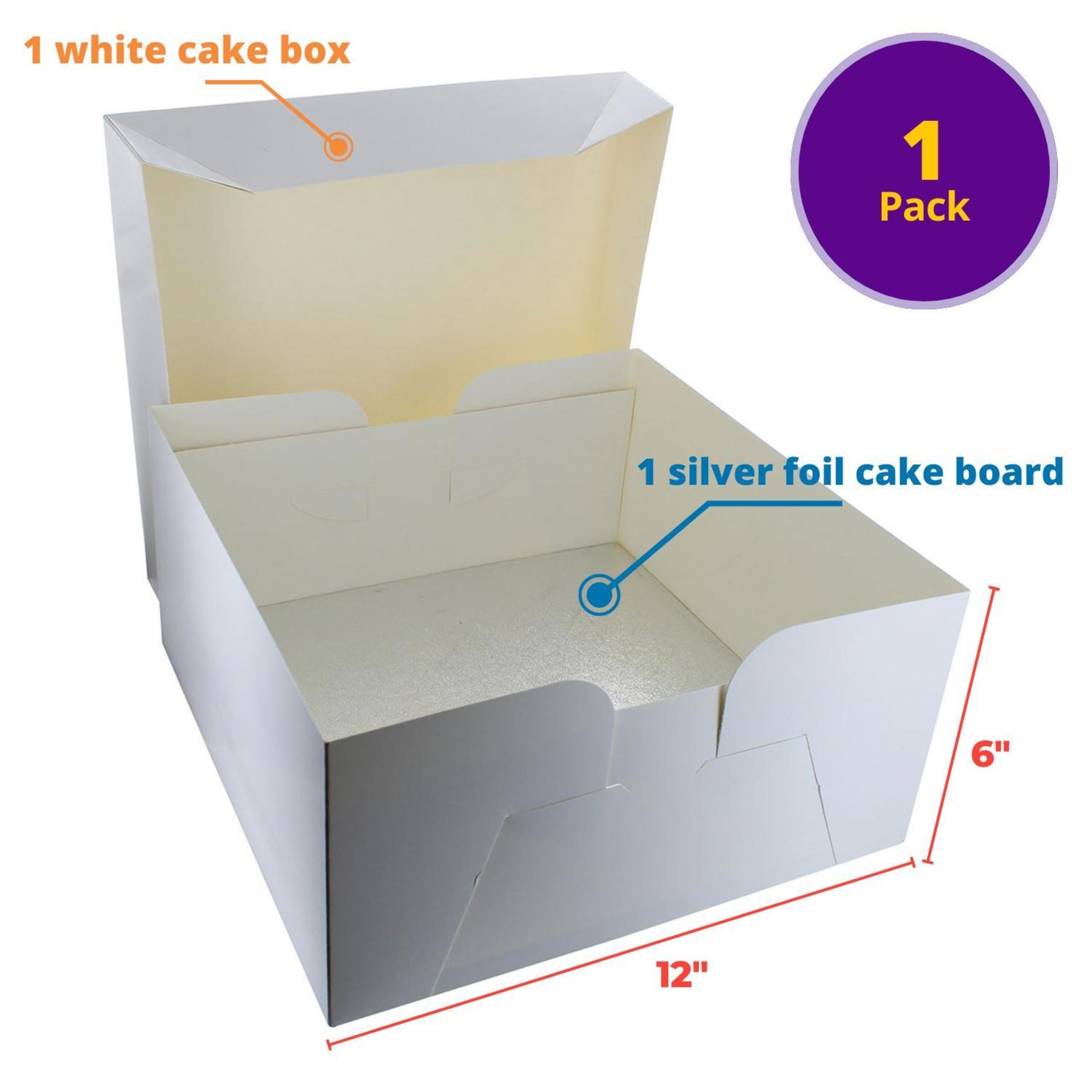 DecoPac 12 Inch Square Silver Cake Drum Board & White Bakery Box Set - Perfect for Wedding Cakes, Birthday Desserts, Pies & Cookie Transport | Durable Cake Plate & Matching Box for Professional Bakers & Home Bakers