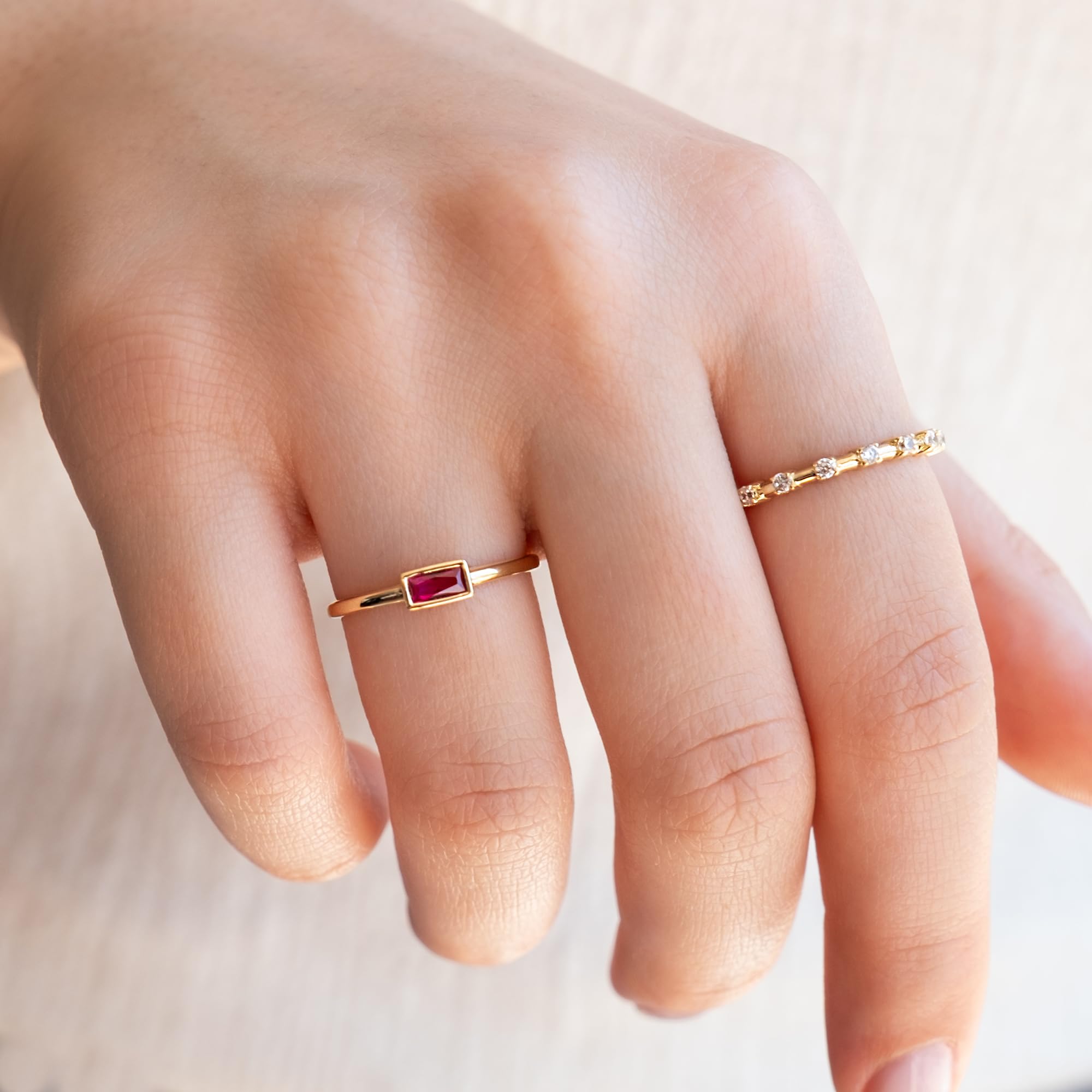 14K Solid Gold Ruby Ring for Women - Baguette Ruby Ring, Minimalist Red Ruby Ring, Stacking Ring, July Birthstone Jewelry | Elegant Gift for Her, Perfect for Weddings, Anniversaries & Special Occasions
