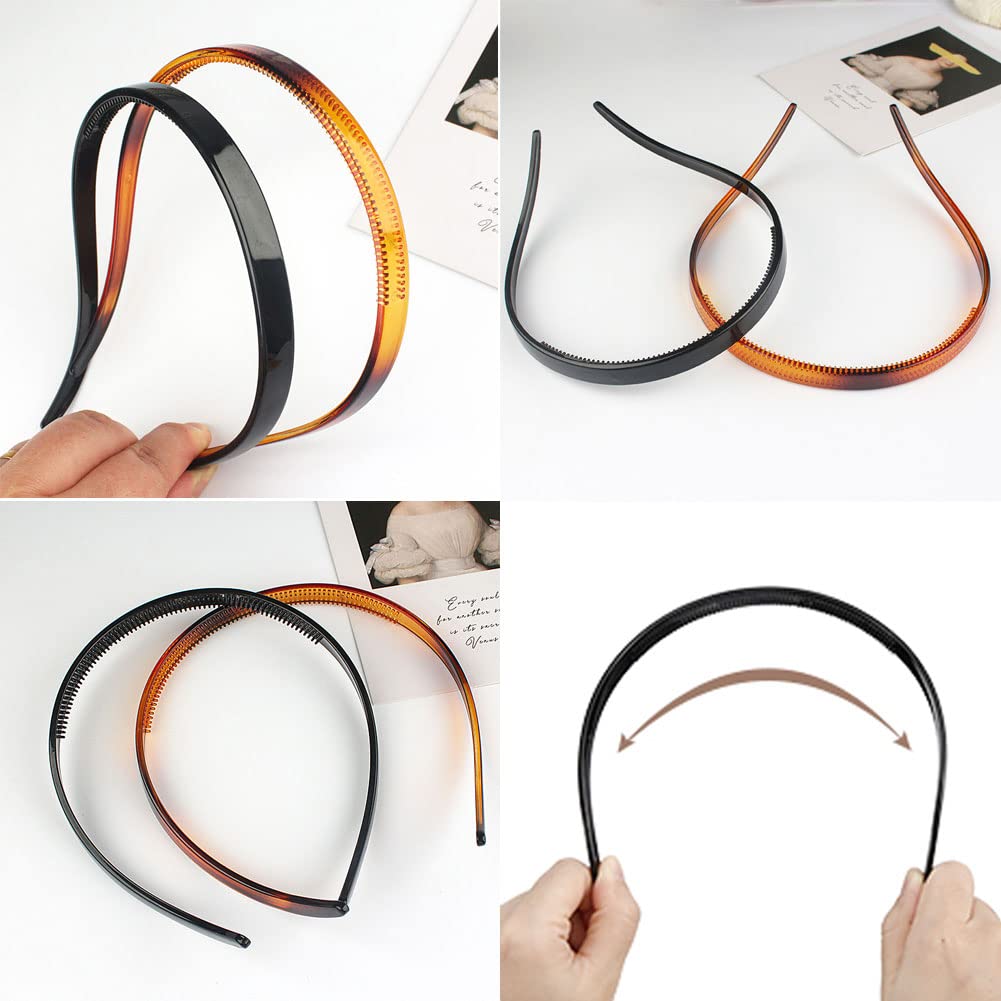 BIKCZEWIN 3 Pack Non-Slip Headbands for Women & Girls - Comfortable No Pressure Hair Bands with Teeth Comb for Glasses Wearers, Plastic Hair Loops for Sports, Workouts, Yoga & Daily Use