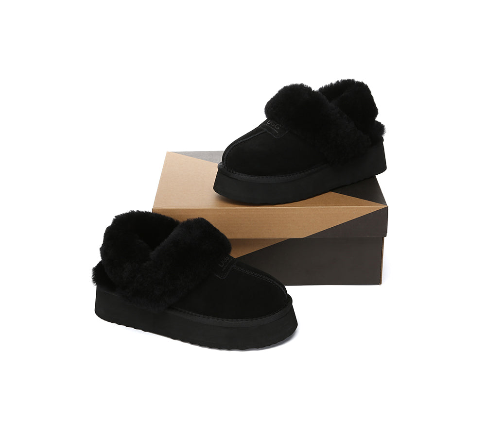 Australian Shepherd® Women's 3-Way Style UGG Slippers - Removable Wool Strap Slingback Platform Suzie - Cozy House Shoes for Indoor/Outdoor Wear, Perfect for Winter Comfort & Lounge Relaxation