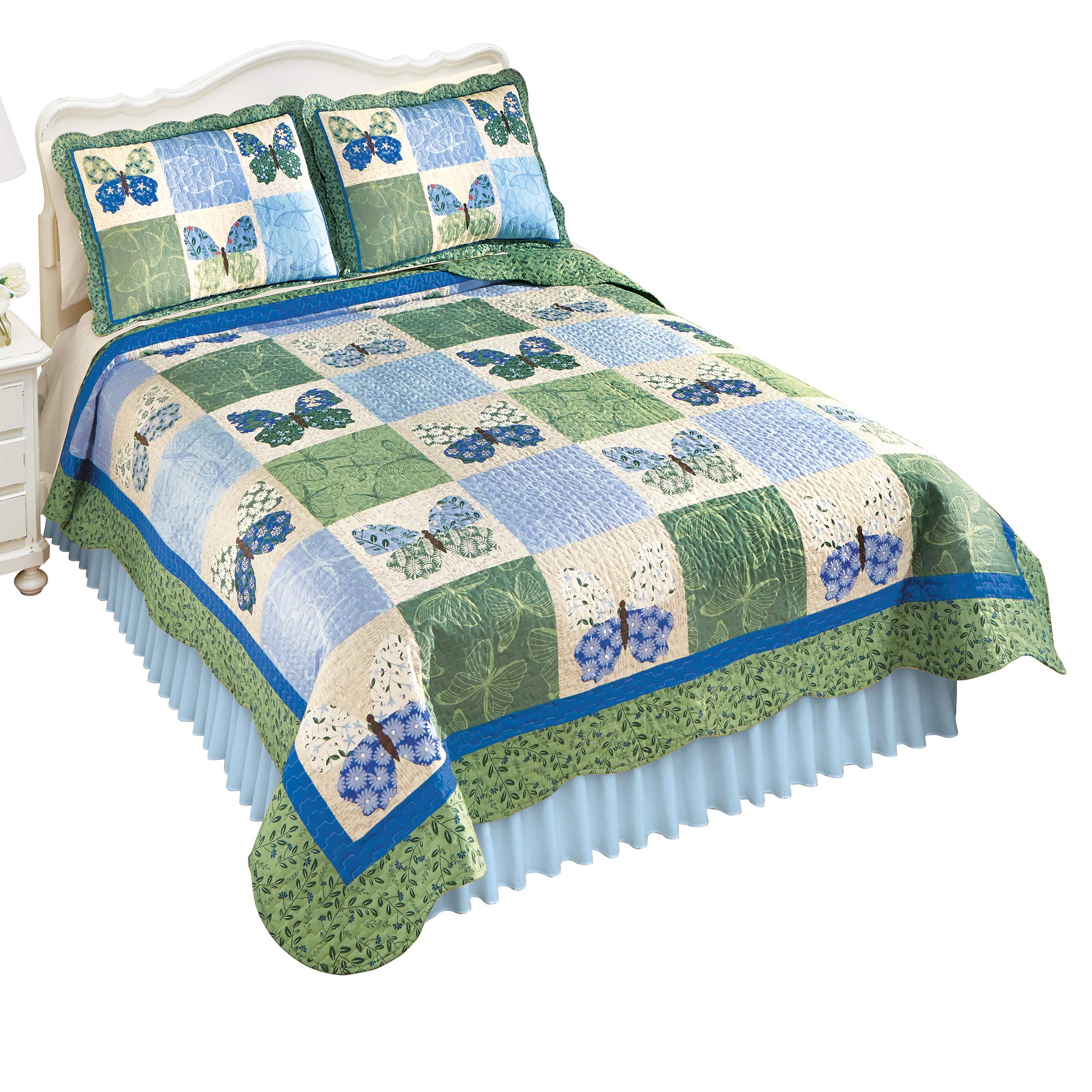 Tranquil Blue & Sage Butterfly Patchwork Quilt - Soft & Cozy Bedding for Home Decor, Perfect for Bedroom, Nursery, or Gift Giving