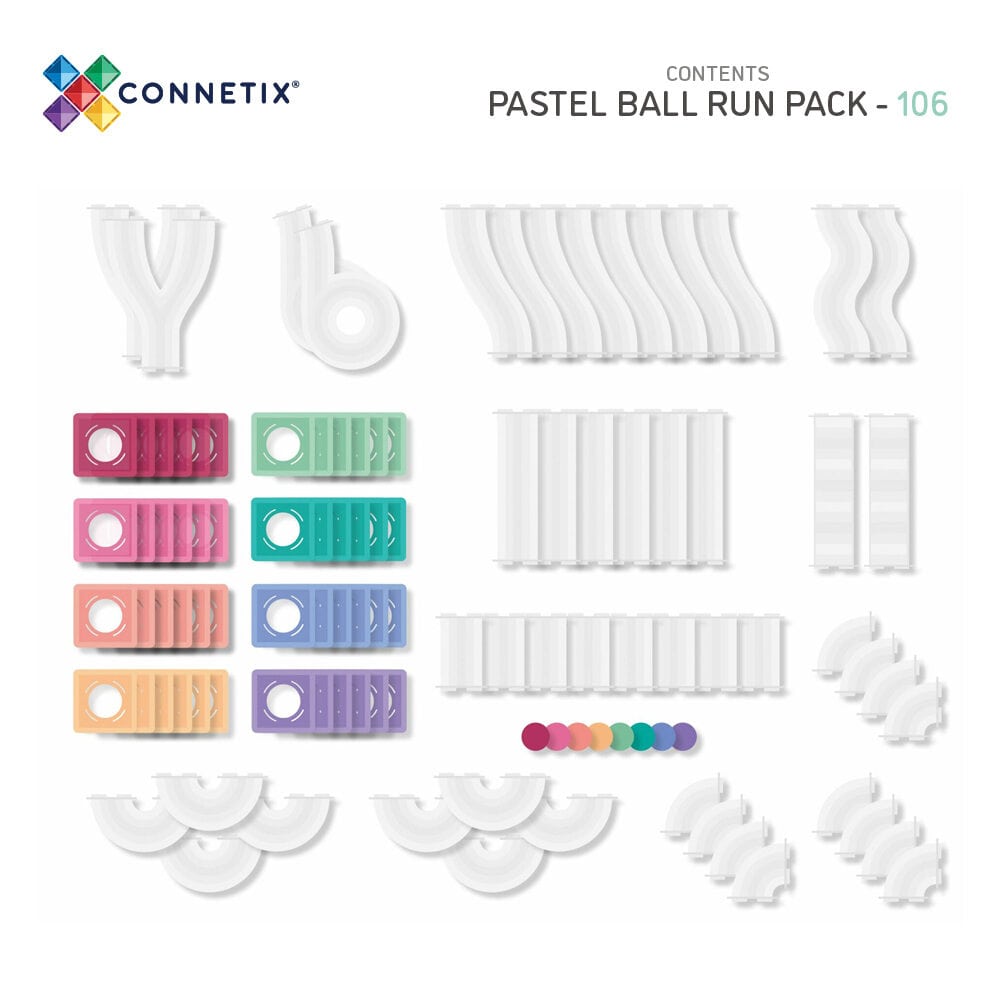 Connetix Magnetic Tiles Pastel Ball Run Pack - 106 Piece STEM Educational Building Toys for Kids | Perfect for Creative Play, Classroom Activities & Birthday Gifts