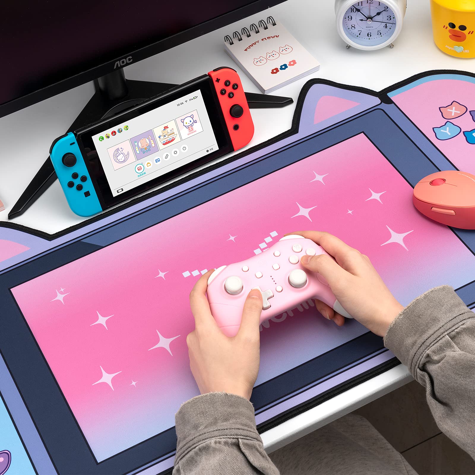 GeekShare Cute Cat Ear Mouse Pad - Non-Slip Gaming & Office Desk Mat for PC Work