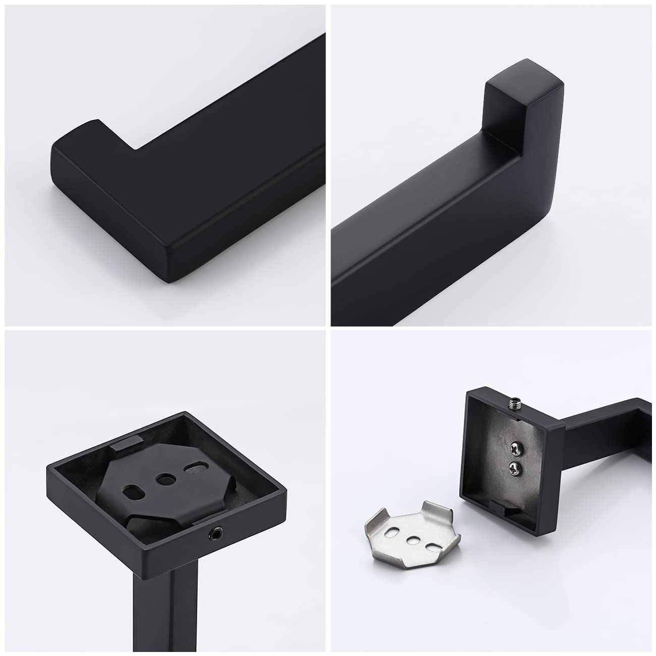 10 Inch Modern Matte Black Towel Holder & Toilet Paper Holder Wall Mount Set (A23080-BK + A2572-BK) - Perfect for Bathroom, Kitchen & Laundry Room Organization
