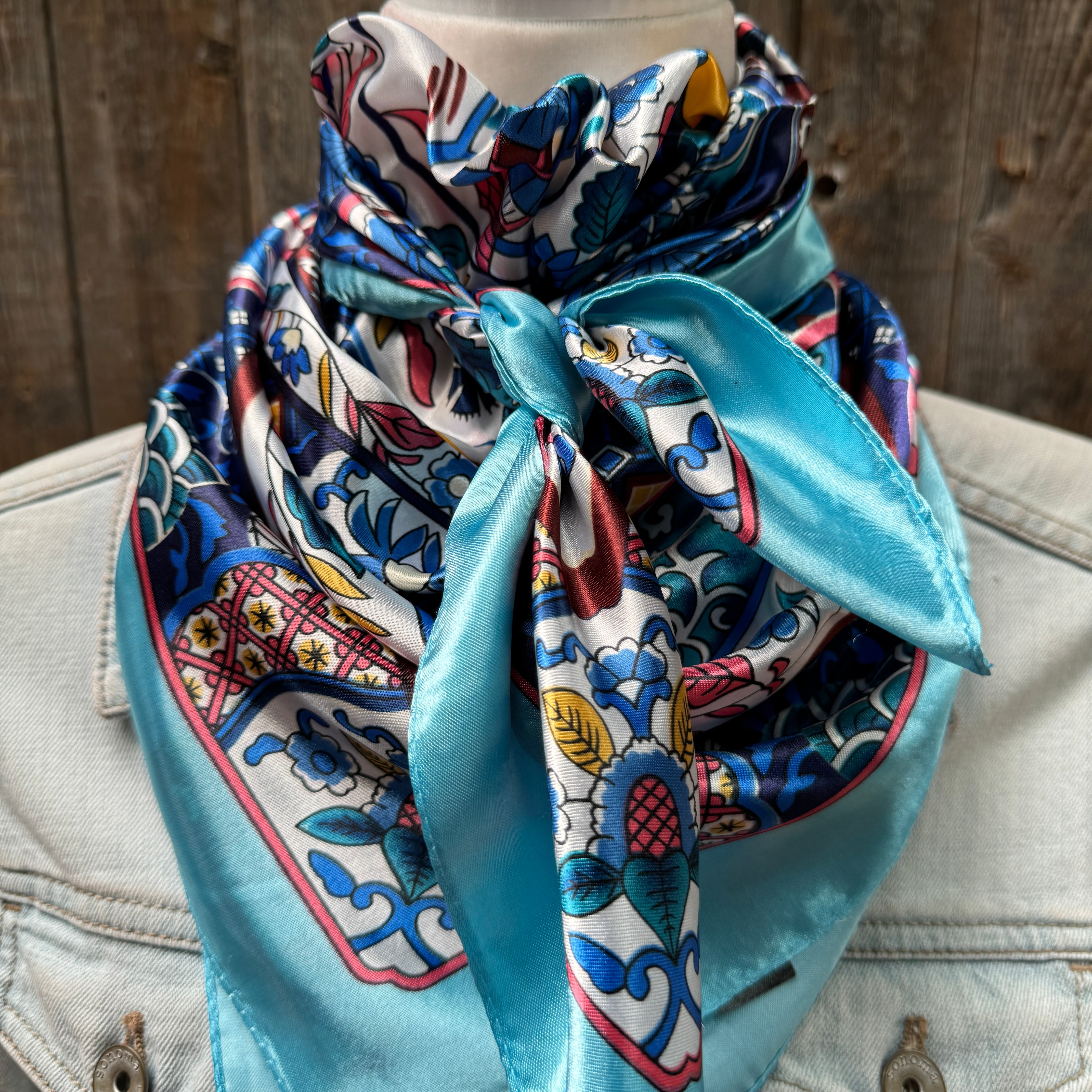 35X35 Blue Multi Pattern Wild Rag Scarf WR1015 - Stylish Bandana for Cowboy, Cowgirl, Outdoor & Western Fashion Accessories