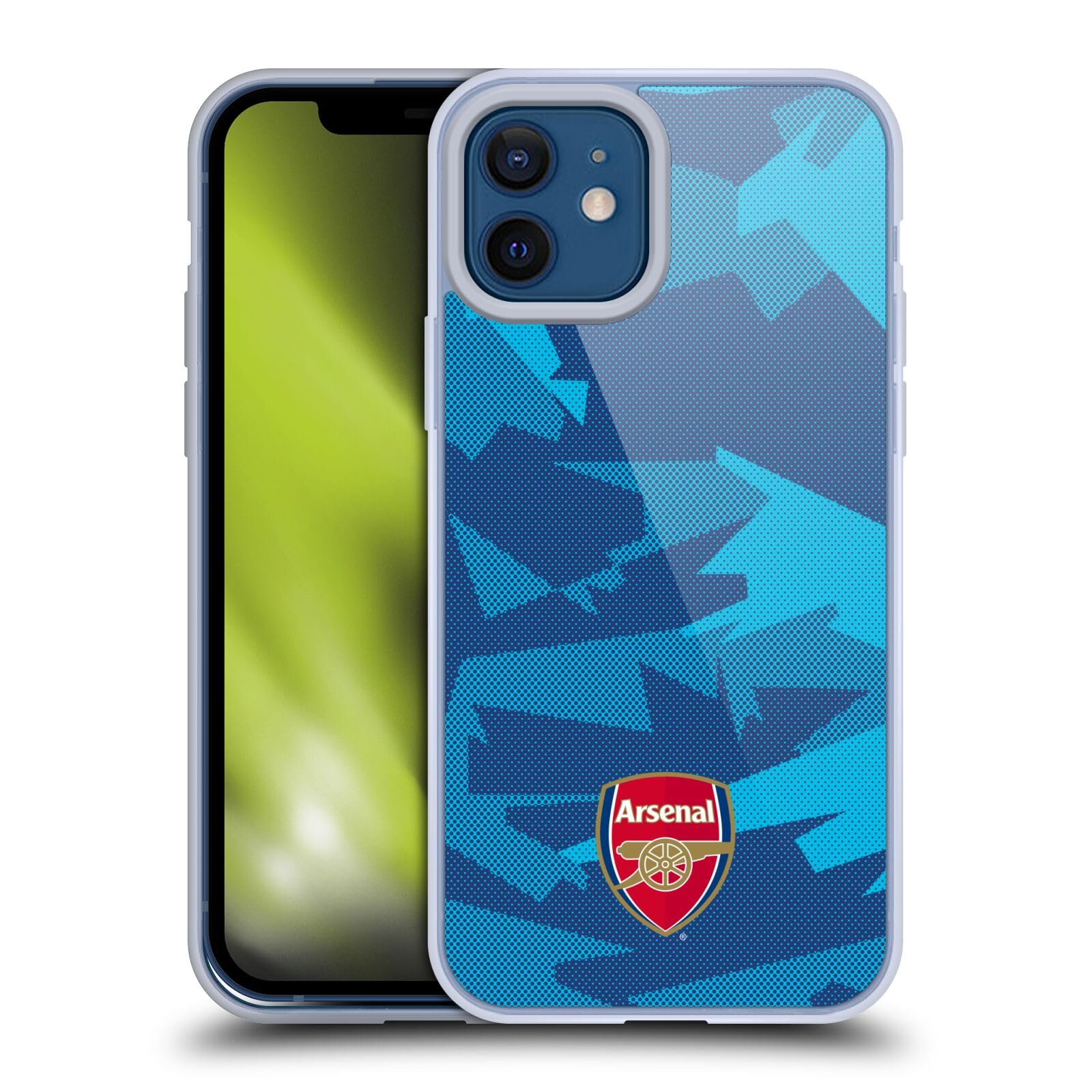 Officially Licensed Arsenal FC Geometric Blue Crest & Gunners Logo Soft Gel Case for Apple iPhone 12/12 Pro - Durable Protection with Stylish Team Design, Perfect for Soccer Fans & Match Days