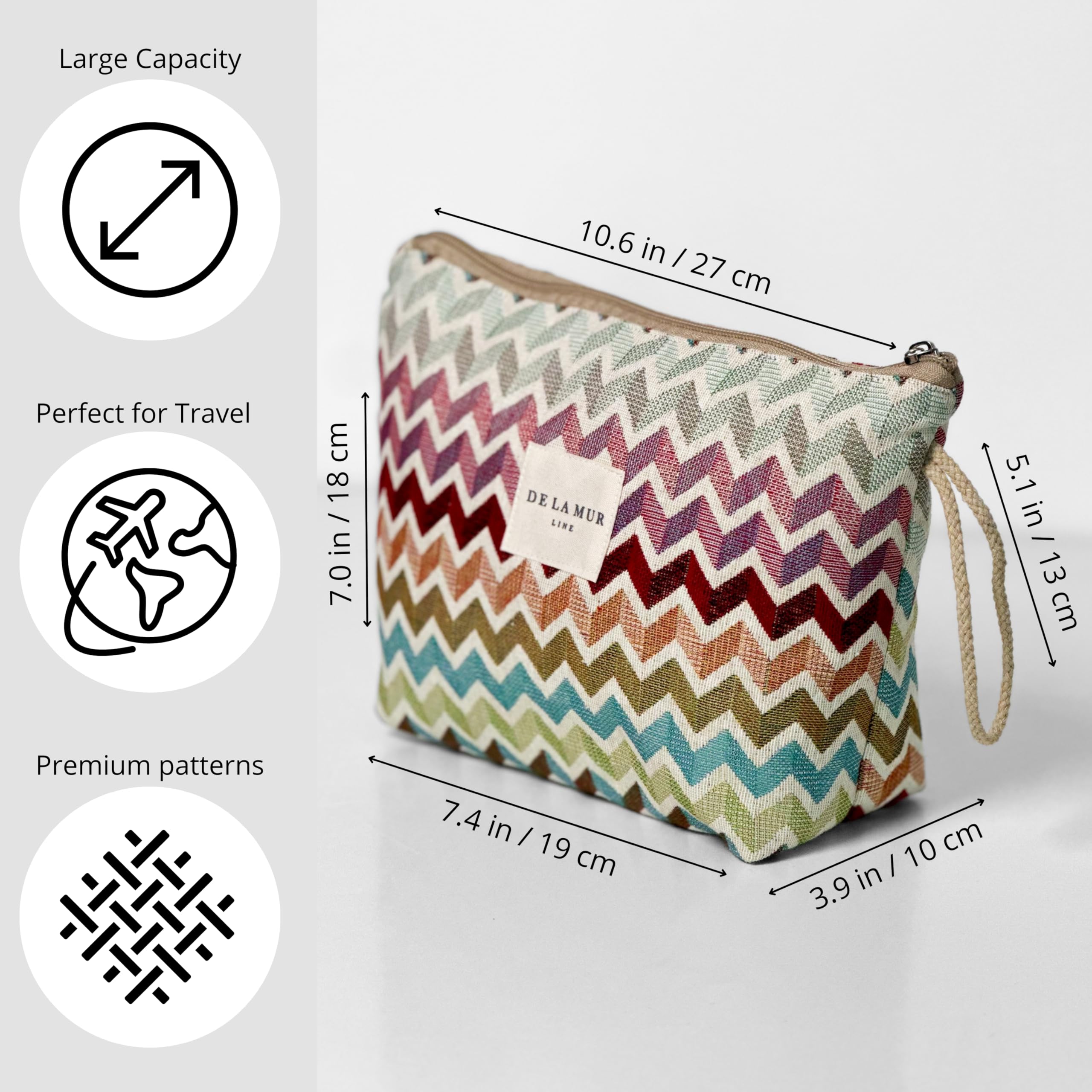 Large Chevron Travel Makeup Bag for Women - Stylish Spacious Cosmetic Organizer & Durable Toiletry Bag | Perfect for Travel, Skincare & Daily Essentials | Made in Barcelona Spain | Ideal for Vacations, Gym & Weekend Getaways