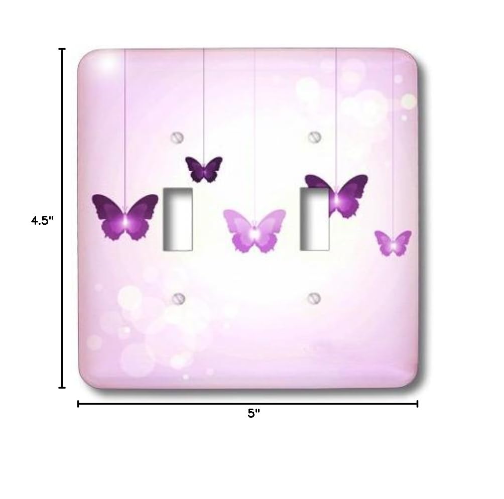 3D Rose Cute Purple Butterfly Double Toggle Switch - Light & Dark Purple Dangling Butterflies Design for Lamps & Home Decor | Perfect for Bedroom, Nursery & DIY Lighting Projects
