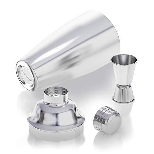 Premium 24oz Stainless Steel Cocktail Shaker Set - Professional Bartender Kit with Jigger, Mixing Spoon & Strainer - Includes Cocktail Recipe Book - Perfect for Home Bars, Parties & Mixology Enthusiasts