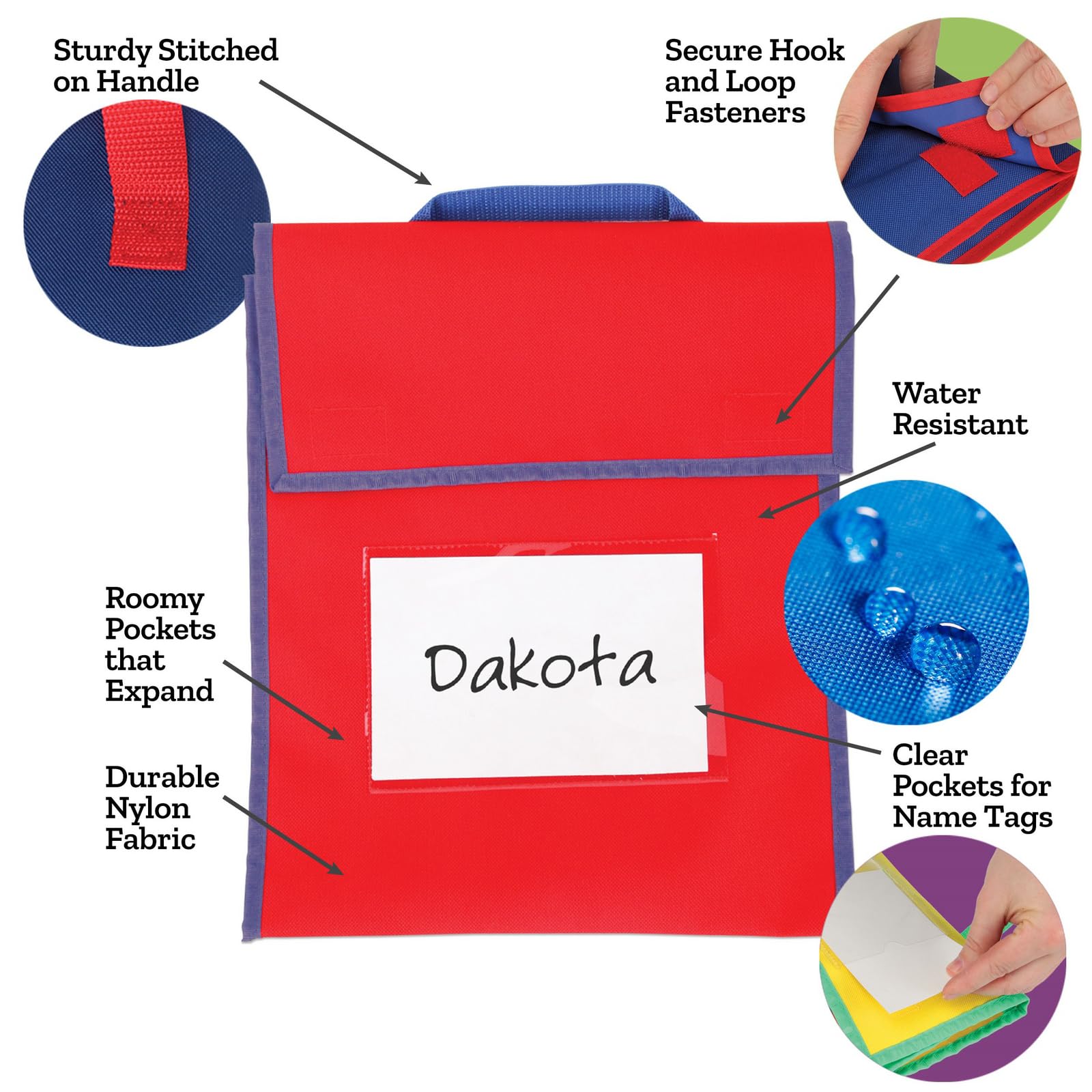 Really Good Stuff 36-Pack Water Resistant Book Pouches - Durable Fabric Homework & Book Bags with Stitched Handle & Clear Name Tag Pocket (Medium Black with Neon Trim) - Perfect for School, Library & Homeschool Organization