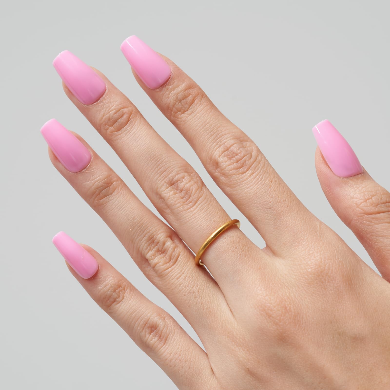 GLAMERMAID Short Coffin Press on Nails - 24Pcs Light Pink Glossy Medium Square Fake Nails with UV Finish | Reusable Acrylic False Nails Manicure Kit for Women | Perfect for Spring Summer, Weddings & Special Occasions