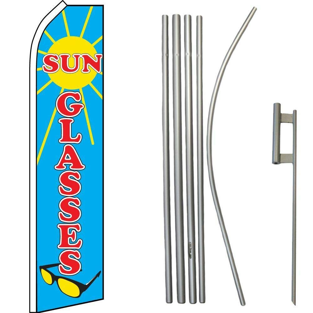 Blue Sun Glasses Swooper Super Flag - 16ft Flagpole Kit with Ground Spike for Outdoor Decor, Parties & Sporting Events | American Flag Banners & Signs