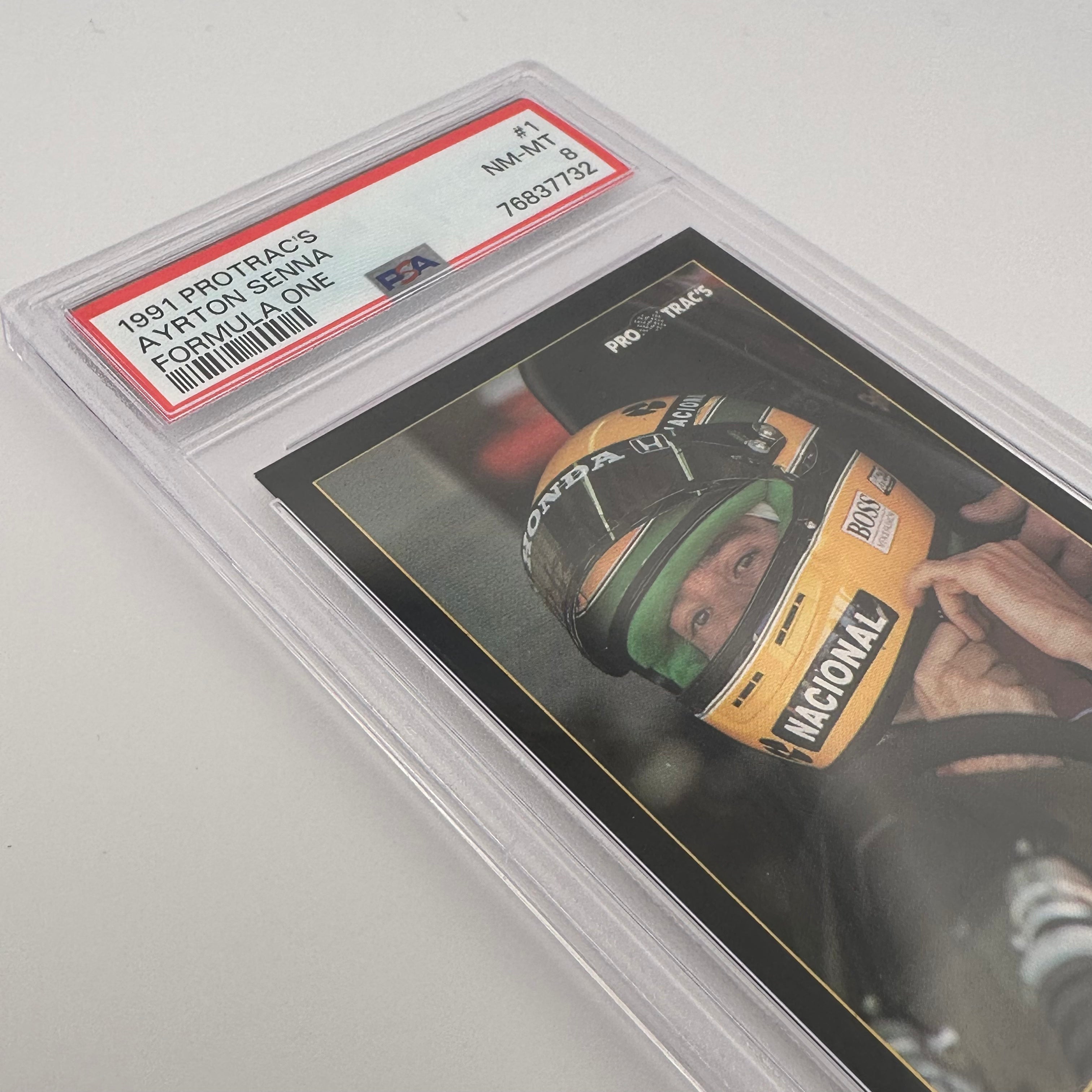 1991 ProTrac's Formula One 1 Ayrton Senna PSA 8 Graded Racing Card - Collectible Memorabilia for F1 Fans & Sports Card Enthusiasts
