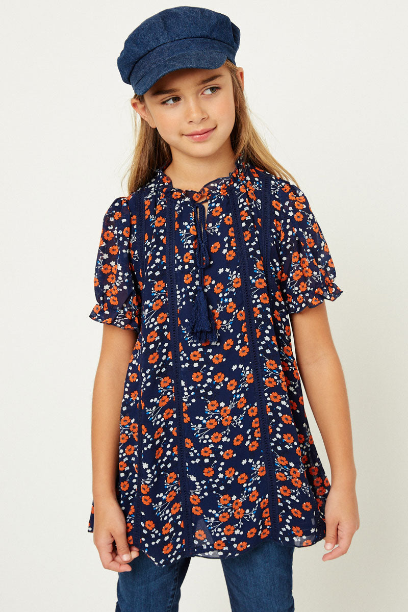 Floral Tassel Tie Tunic Top for Women - Boho Chic Blouse with Elegant Tassel Details | Perfect for Summer, Beach, and Casual Outings