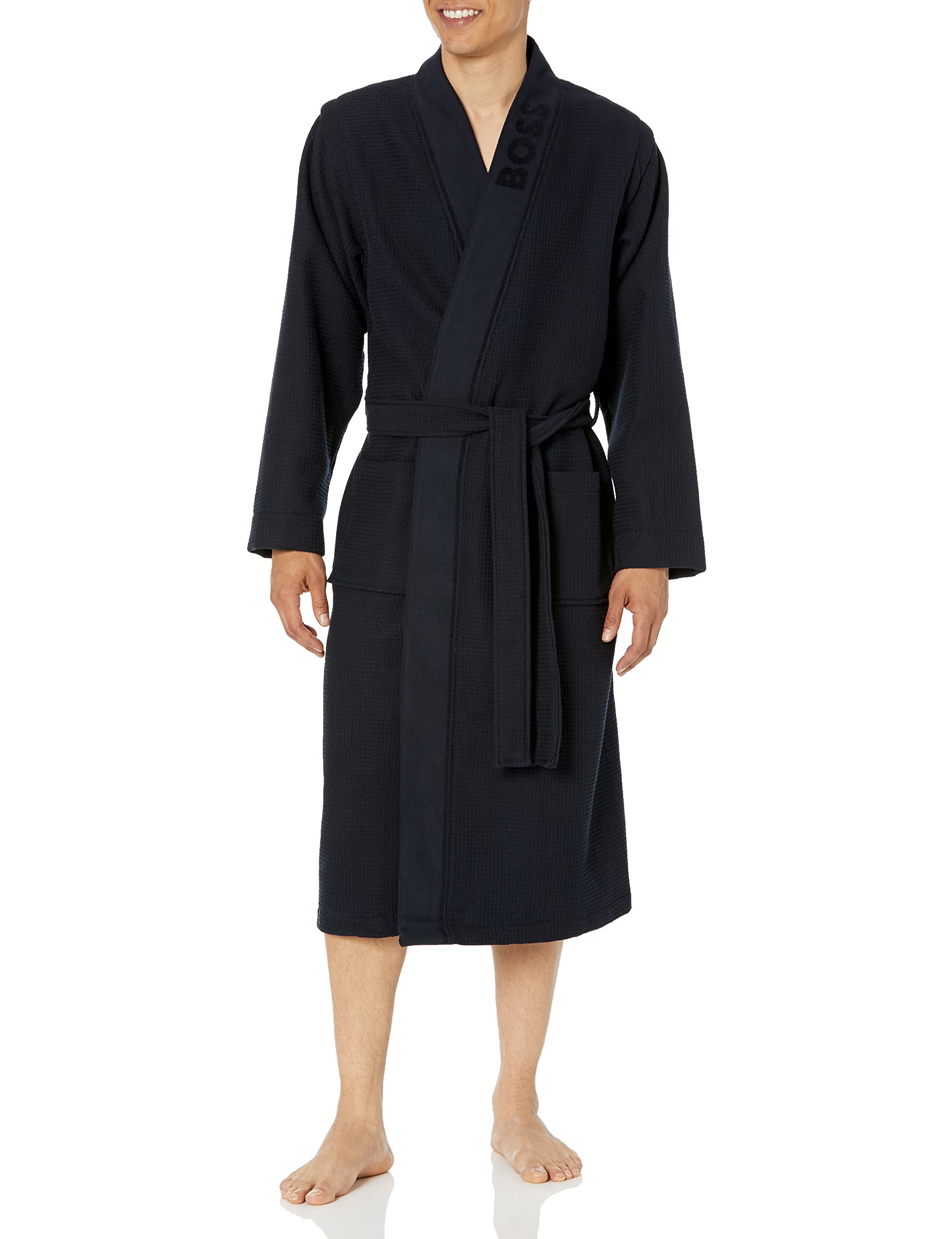 BOSS Men's Waffle Kimono Robe - Soft & Comfortable Bathrobe for Spa, Lounge & Home Relaxation