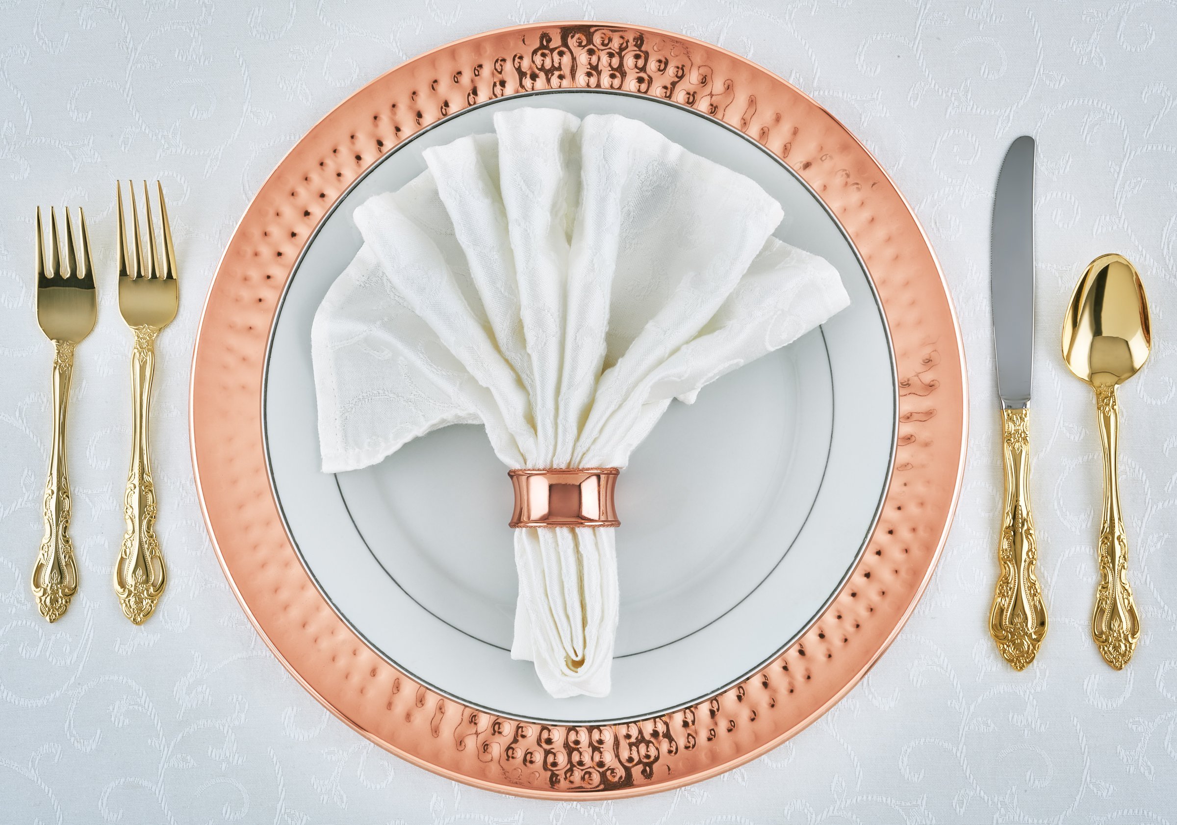 Old Dutch Hammered Copper Charger Plates 13 Inch - Set of 6 Elegant Dinner Plates (Model OS866) for Wedding, Holiday & Formal Dining Decor