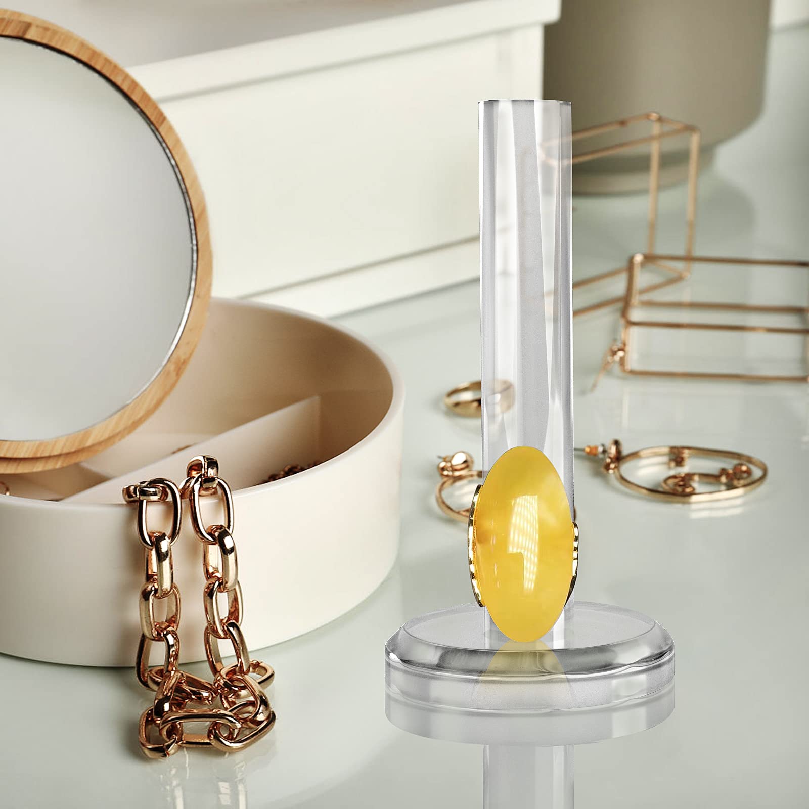 2 Pack Crystal Clear Acrylic Ring Holder Jewelry Stand - Elegant Ring Organizer for Wedding Bands, Engagement Rings & Jewelry Display - Perfect for Dresser Top, Vanity Decor, Jewelry Store Showcase & Gift Packaging