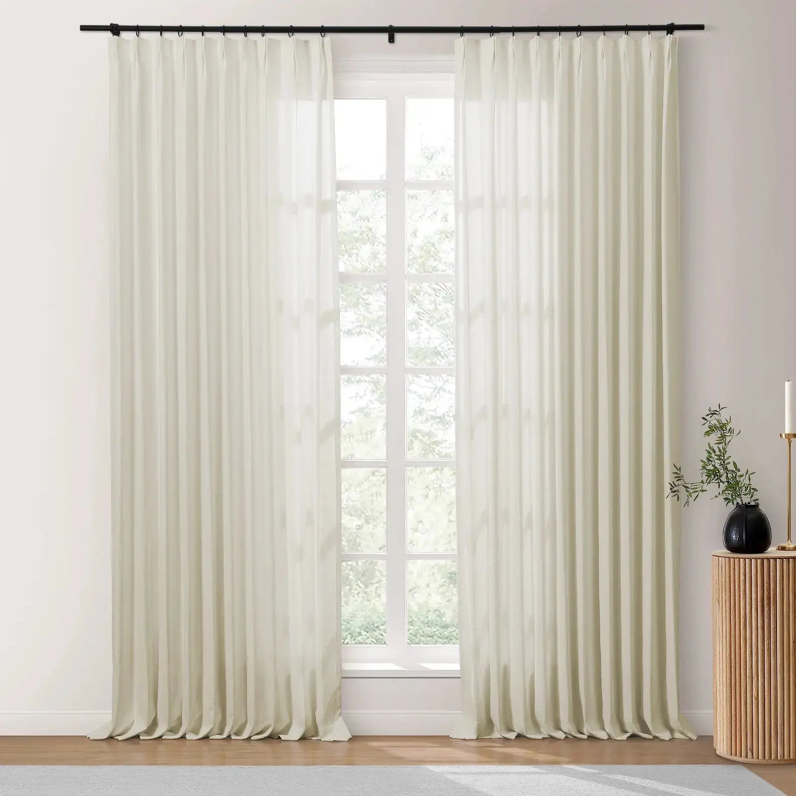 Premium Isabella Cotton Pinch Pleat Drapery Panels - Unlined Classic Curtains for Living Room, Bedroom & Dining Room Decor